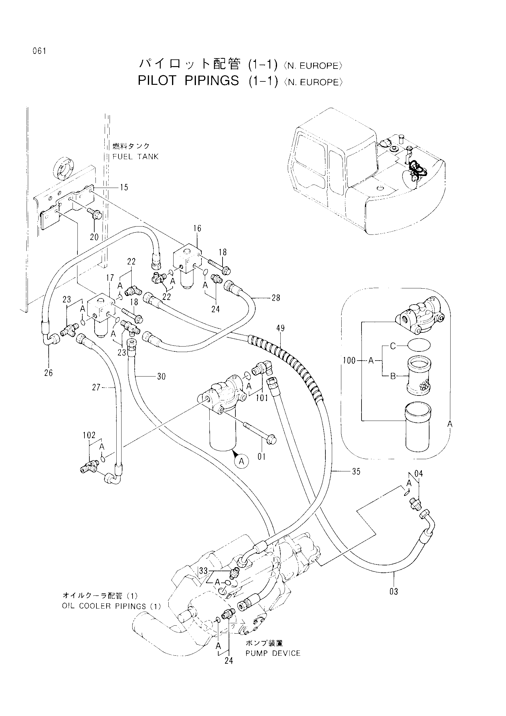 Схема Пилотный трубопроводы (1-1)[N.EUROPE] HITACHI EX60-3