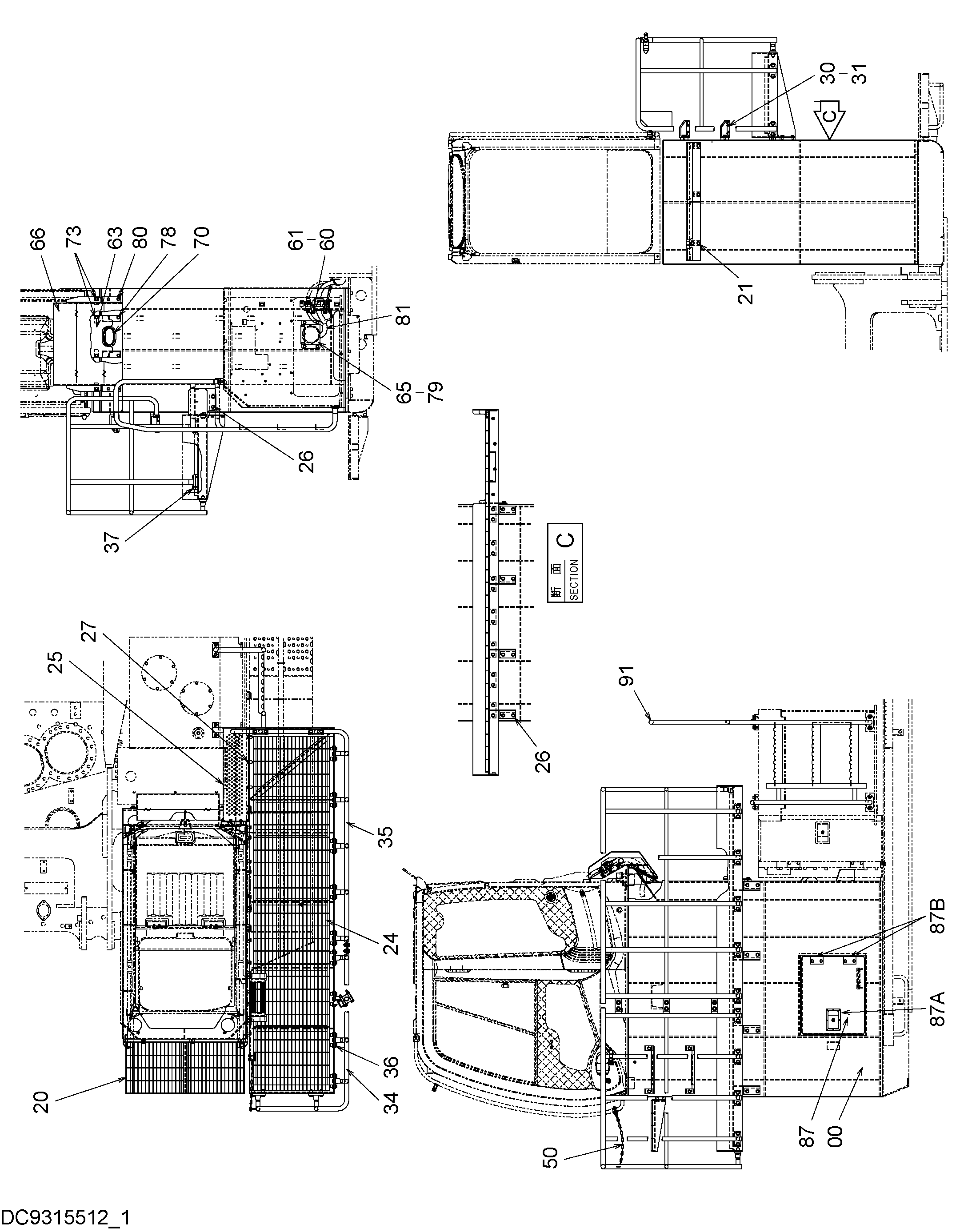 Схема Хигх-моунт кабина галлерй ступень (2.0m)(1) HITACHI ZX450-3