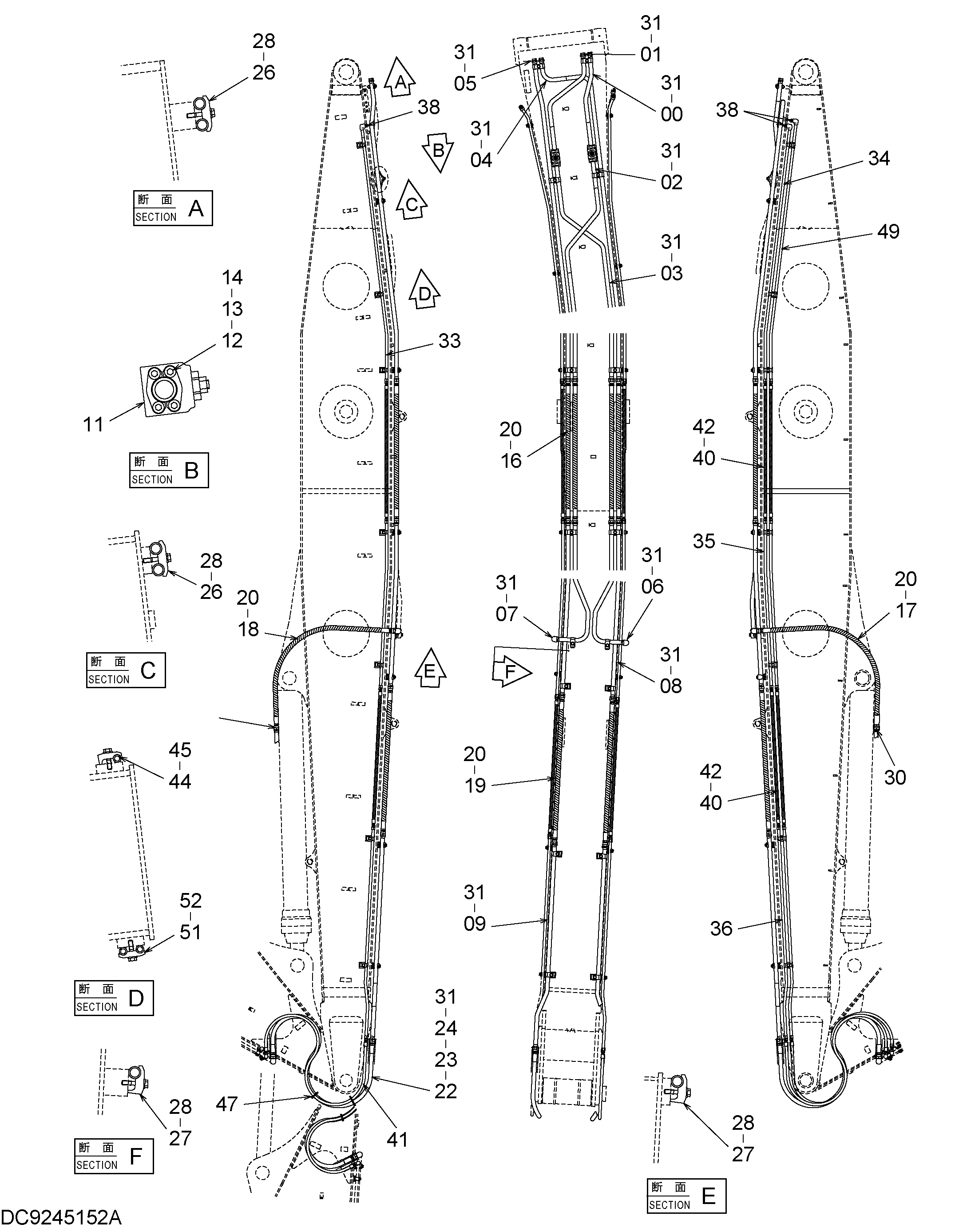 Схема Стрела трубопроводы HITACHI ZX330-3G