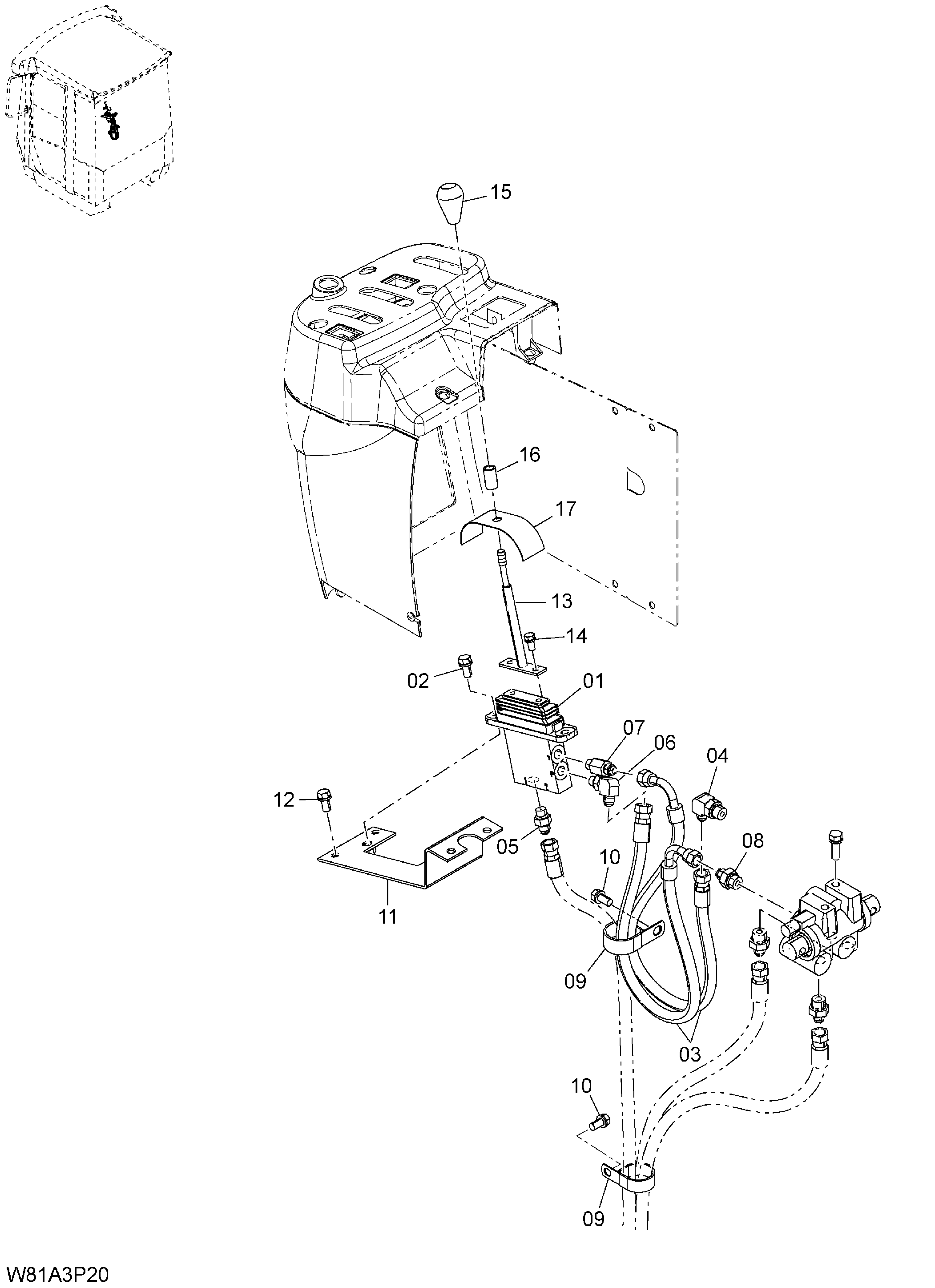 Схема Пилотные гидролинии(3-золотник)(1-1)(3PL) HITACHI ZW310-A
