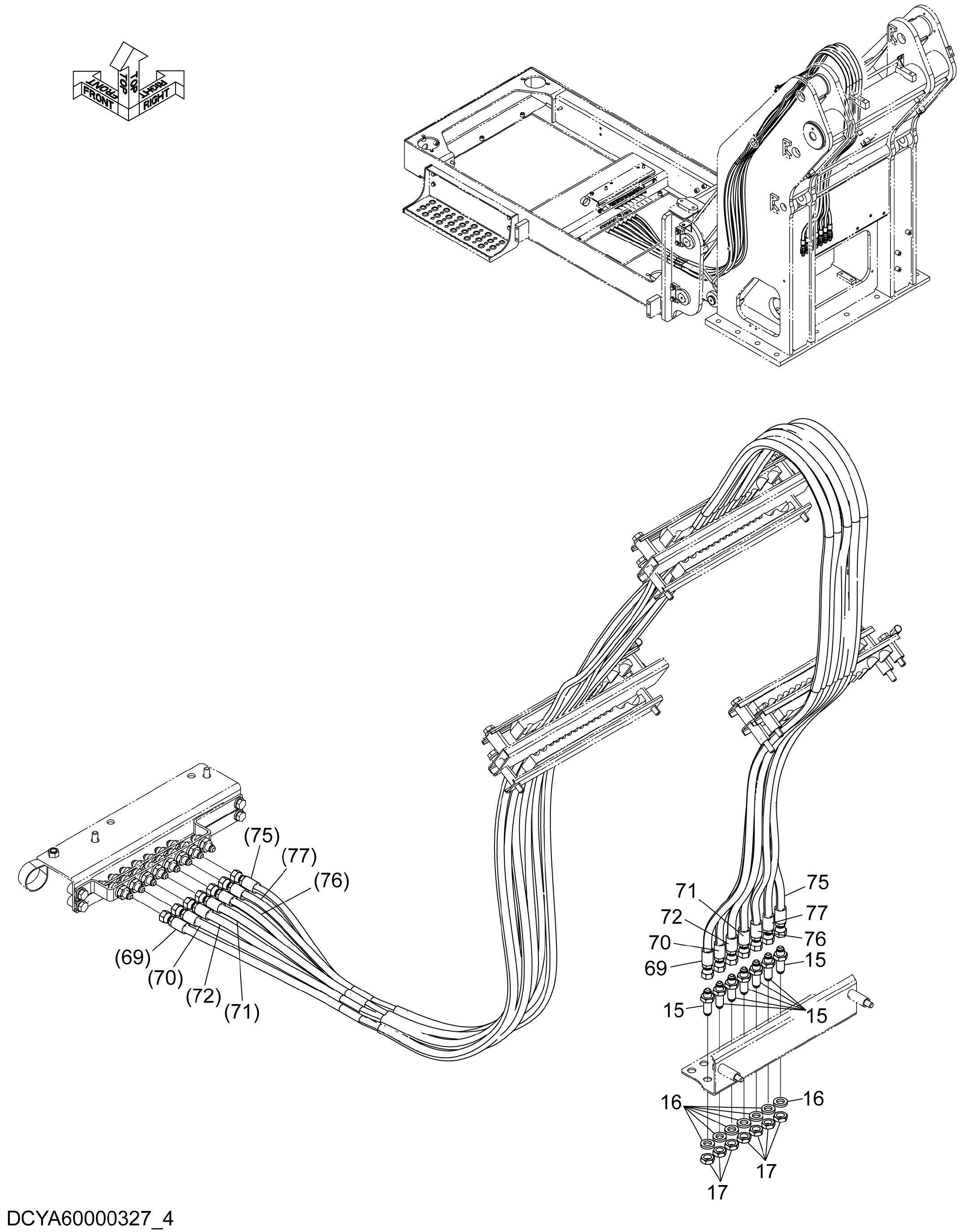 Схема Пилотные гидролинии (удлинитель)(4) HITACHI ZX470LCH-5B