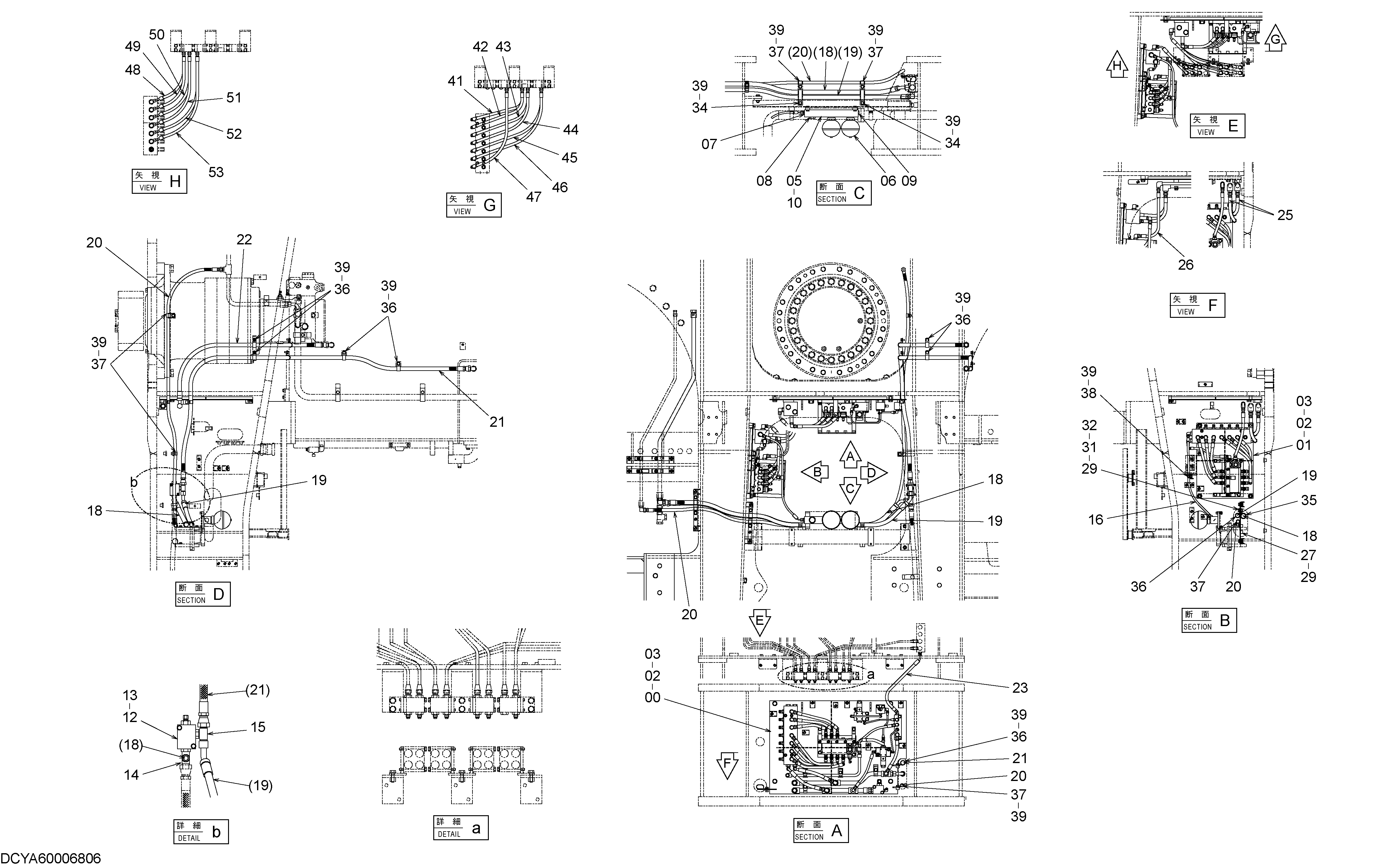 Схема PILOT PIPING (CONTROL VALVE) (LOWER) (BACKHOE) HITACHI EX1900-6