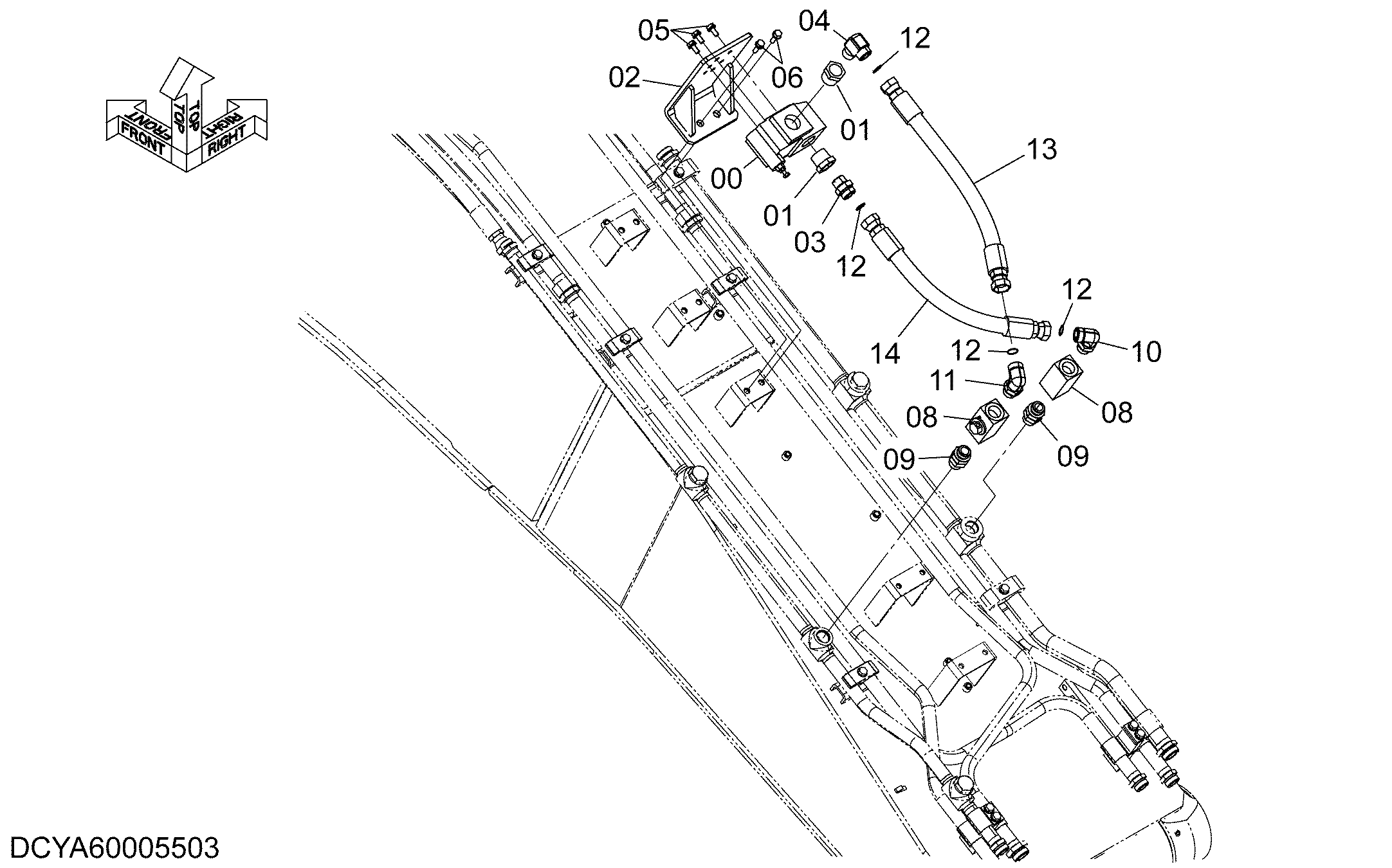 Схема HSB общий трубопроводы (гидромолот, гидроножницы) HITACHI ZX350H-5G