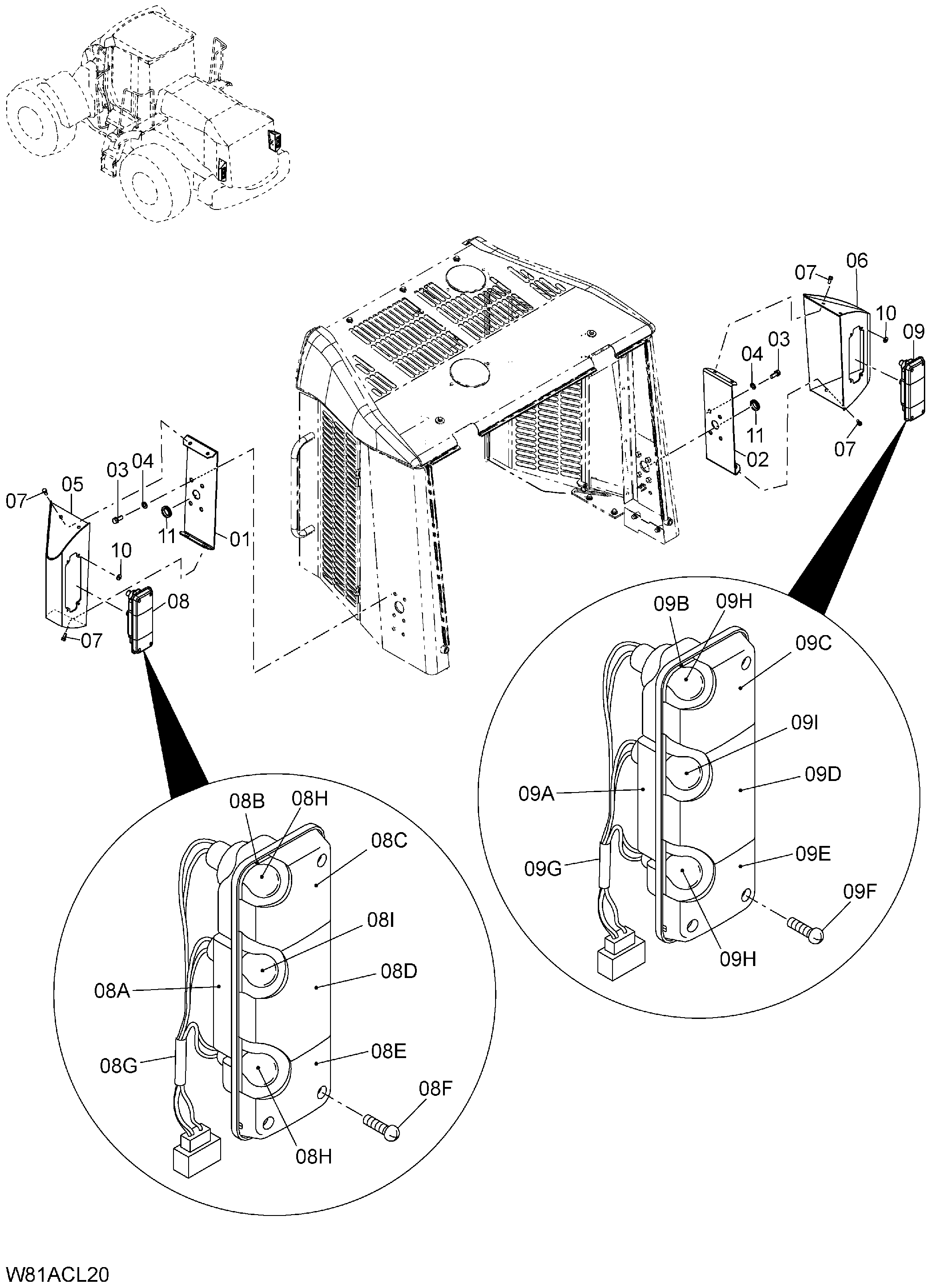 Схема Задний комбинированный фонарь [6CH, HCH, HEH, HXH](CLR001) HITACHI ZW250