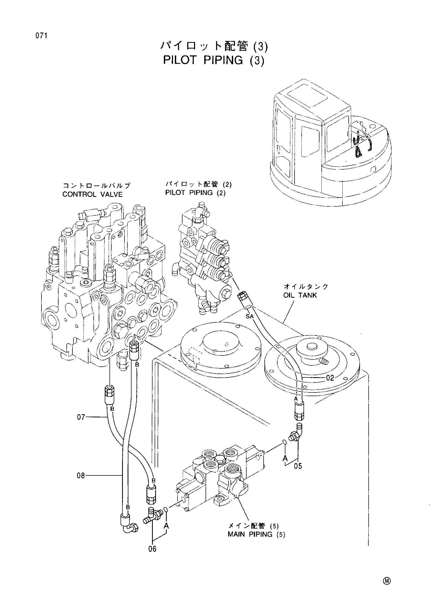 Схема Пилотный трубопроводы (3) HITACHI EX75URT-5