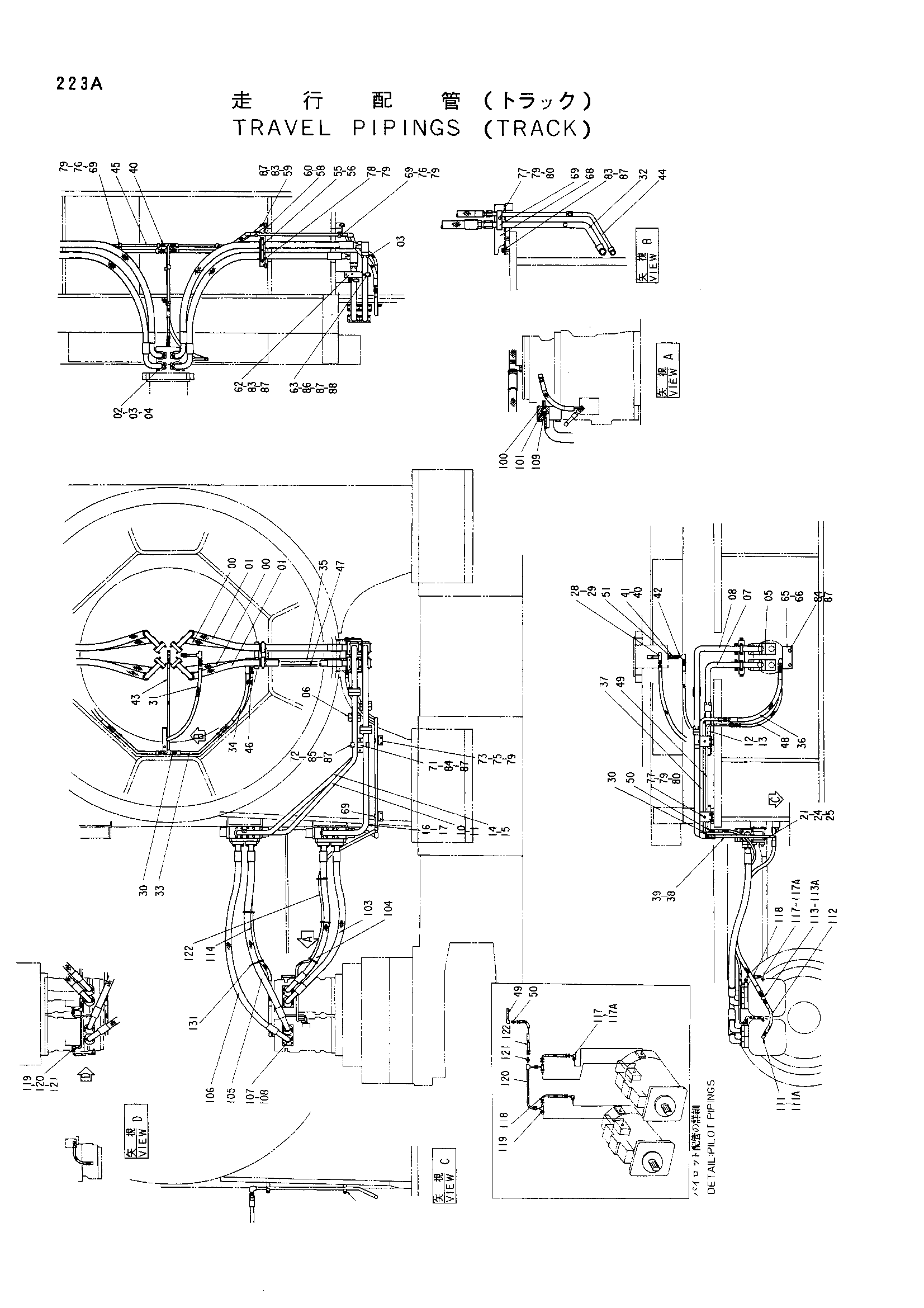 Схема Ход трубопроводы (гусеница) HITACHI EX3500