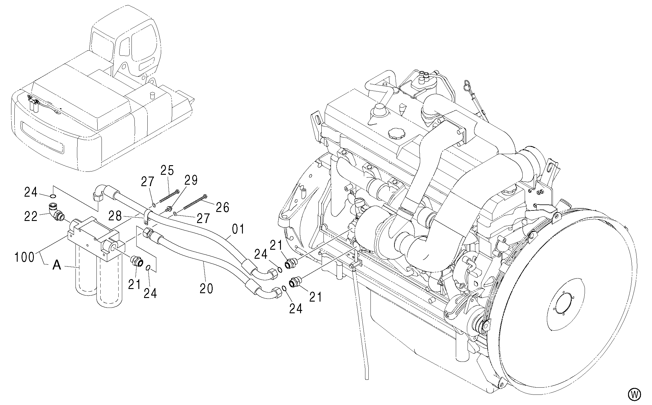 Схема Масляный фильтр трубопроводы HITACHI ZX480MTH