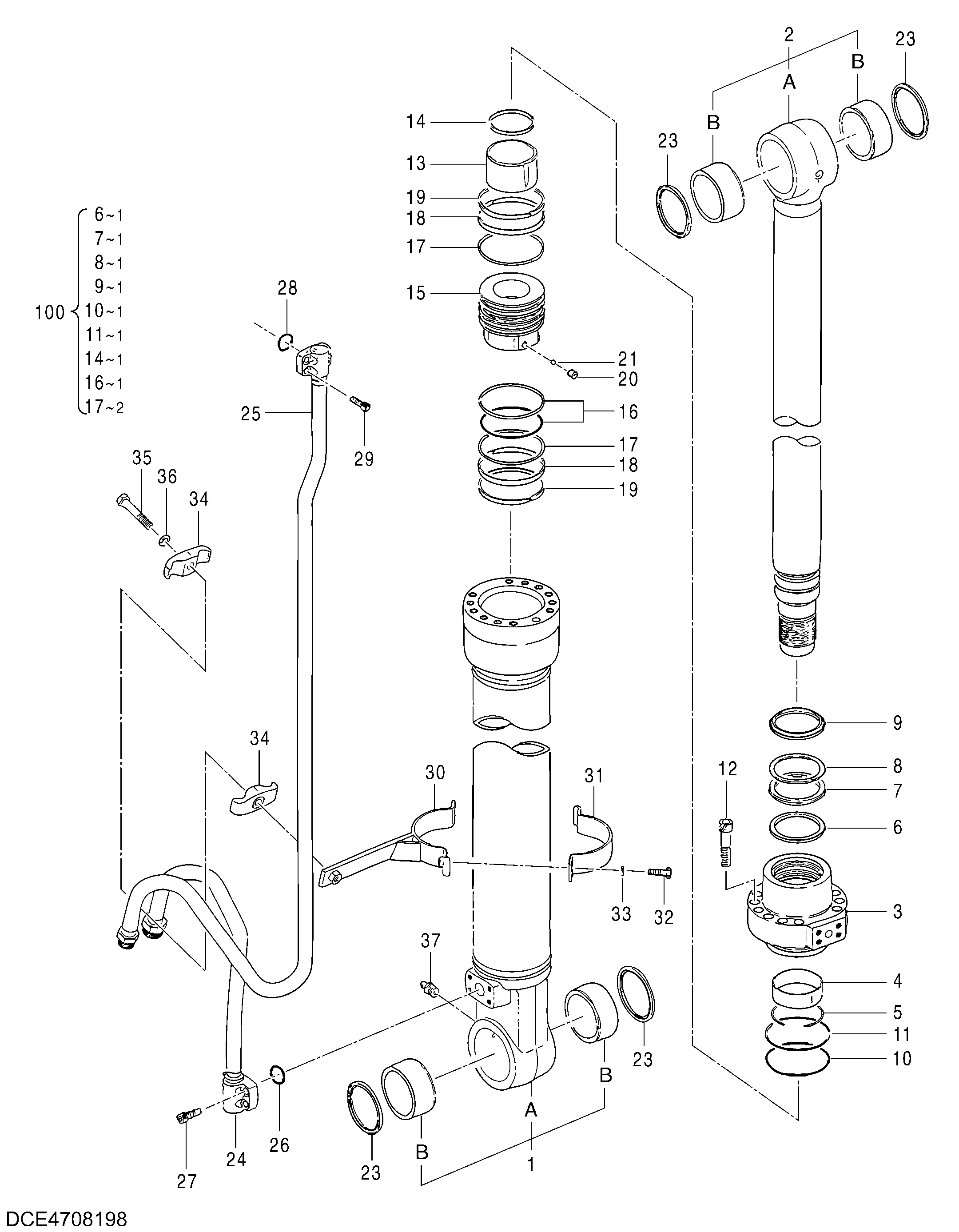 Схема Гидроцилиндр стрелы (правый) HITACHI ZX250LC-5B