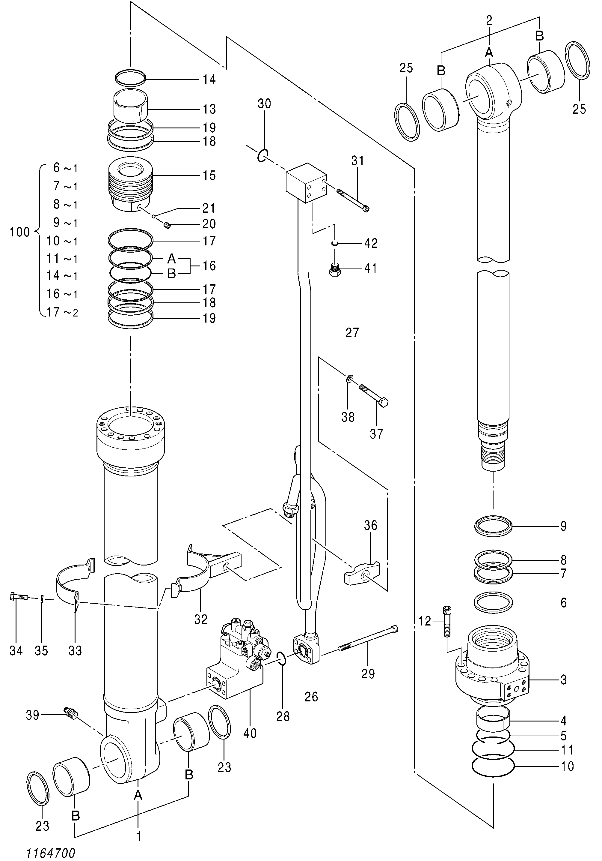 Схема Гидроцилиндр стрелы (левый) HITACHI ZX200-3