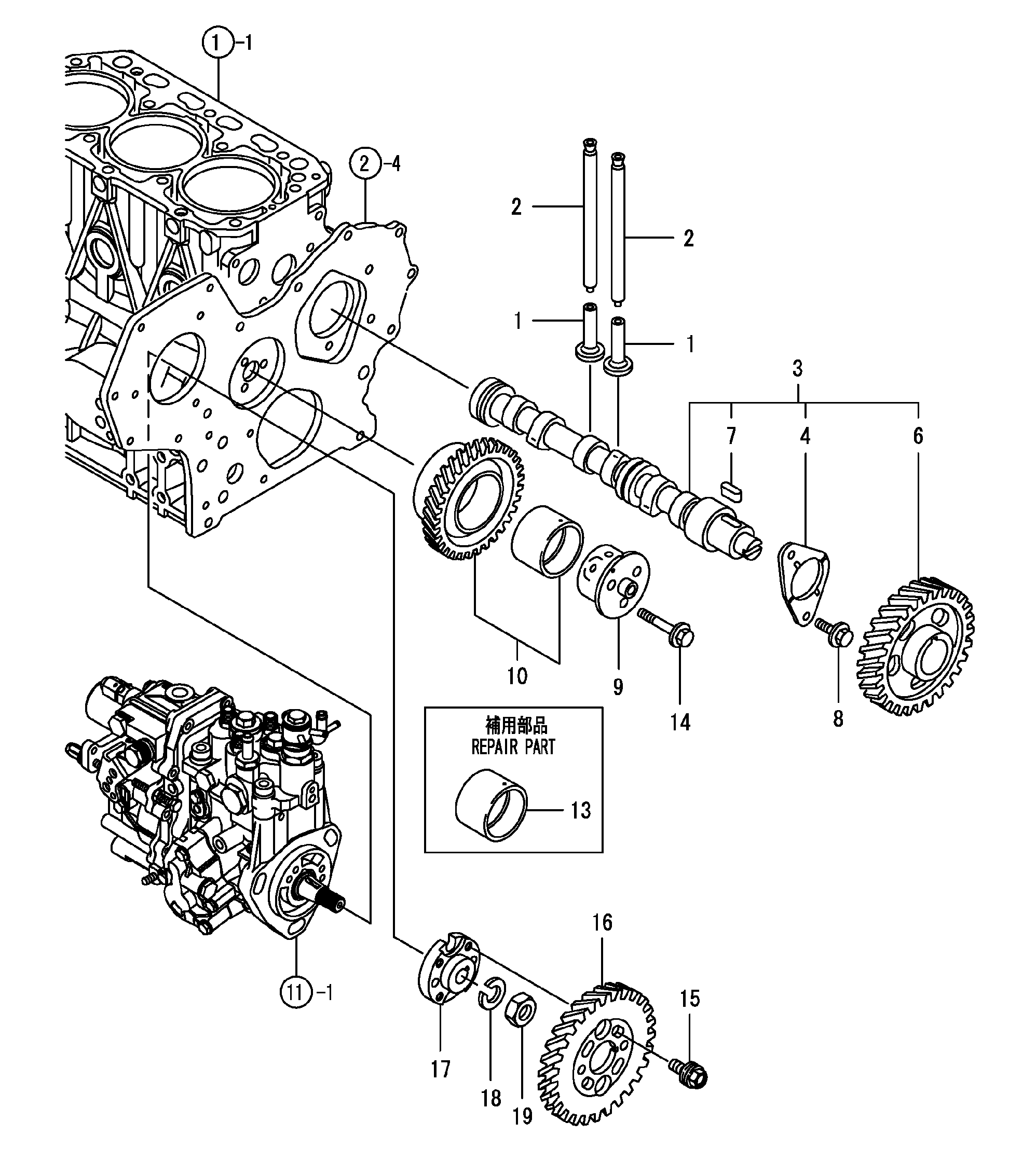 Схема Камсхафт, дривинг шестерня HITACHI ZX29U-3