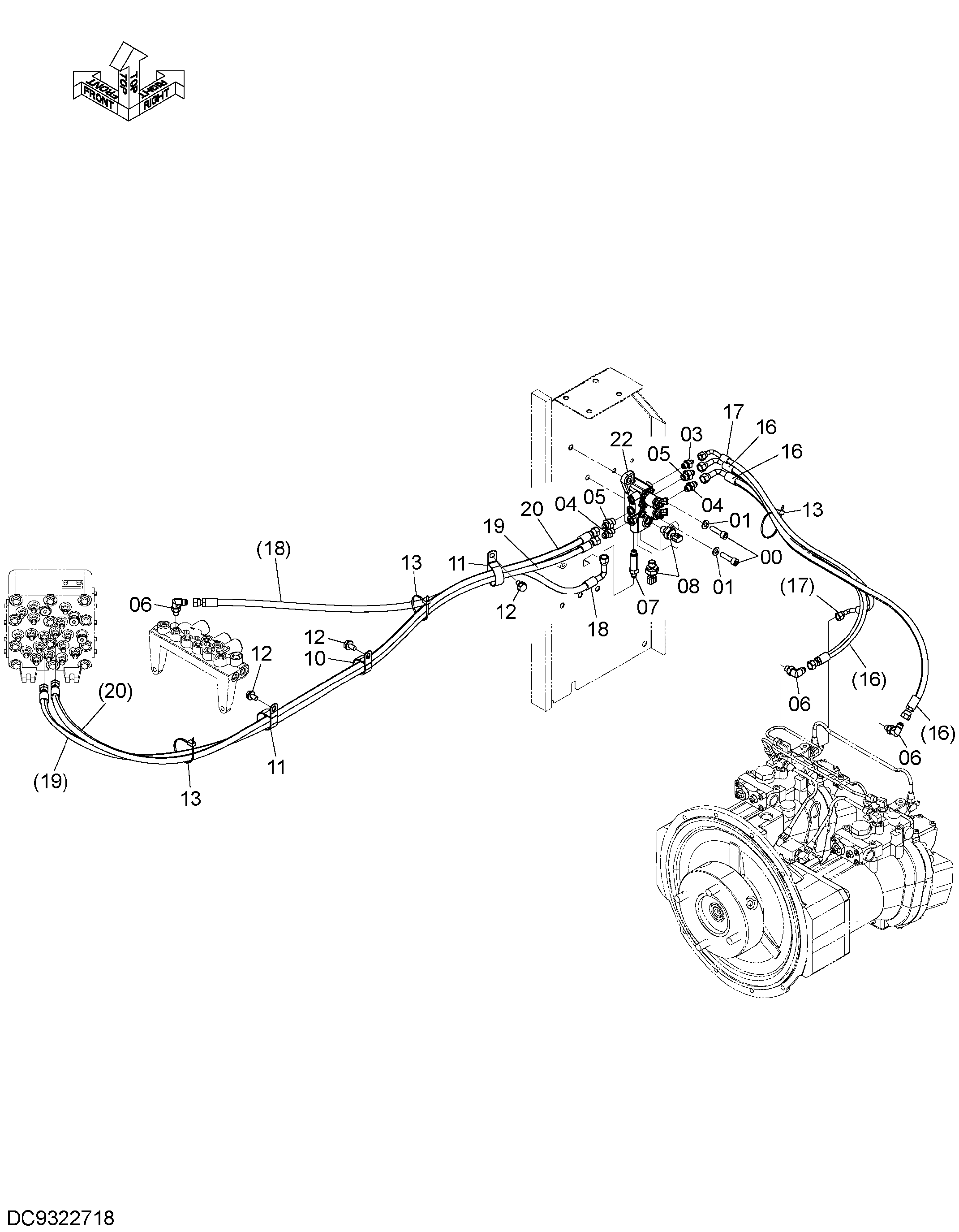 Схема Пилотные гидролинии (2) HITACHI ZX350H-5G