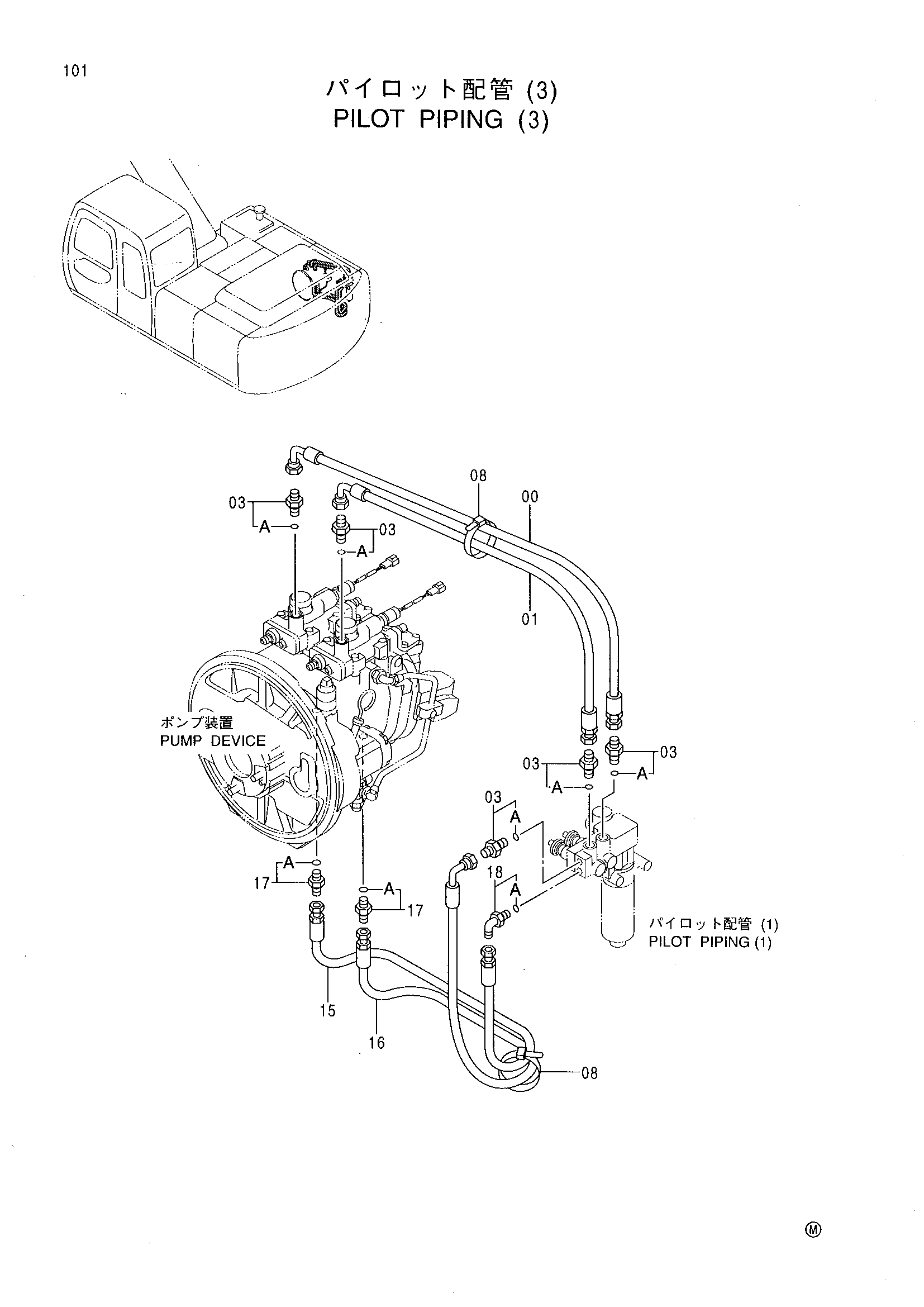 Схема Пилотные гидролинии (3) HITACHI EX200-5 JPN