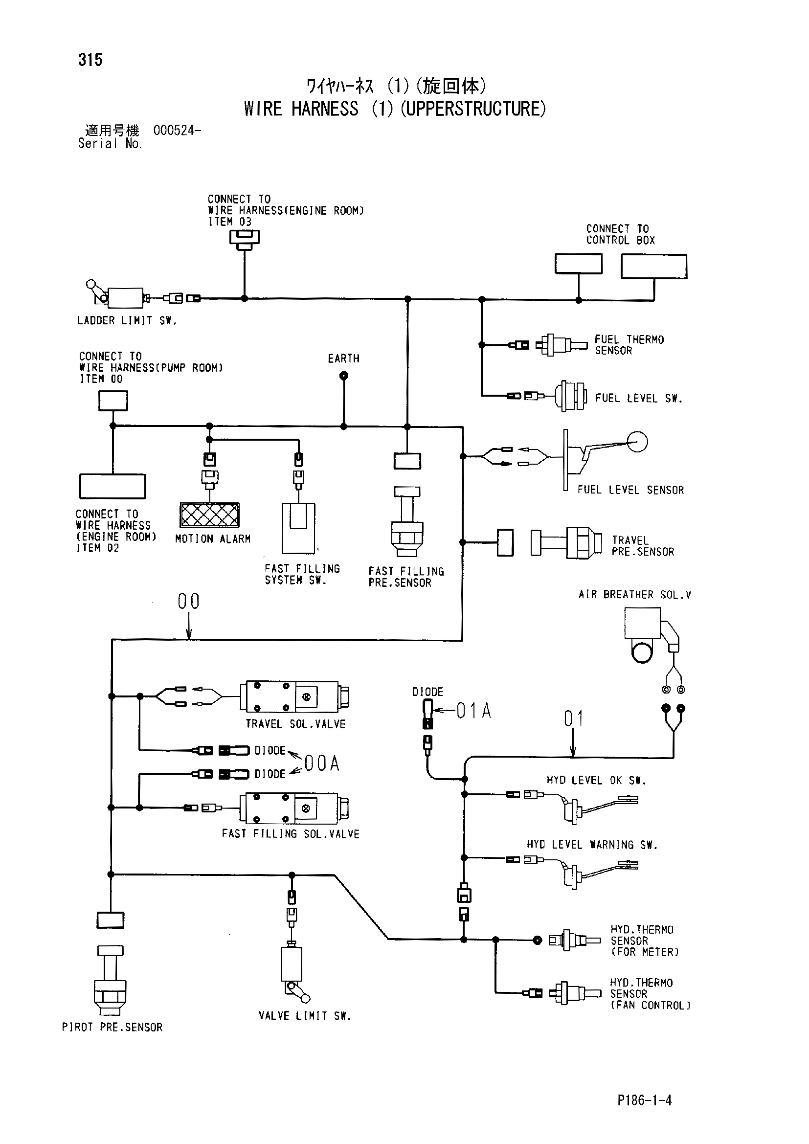 Схема Провод жгут проводов (1)(верхняя платформа) HITACHI EX2500-5