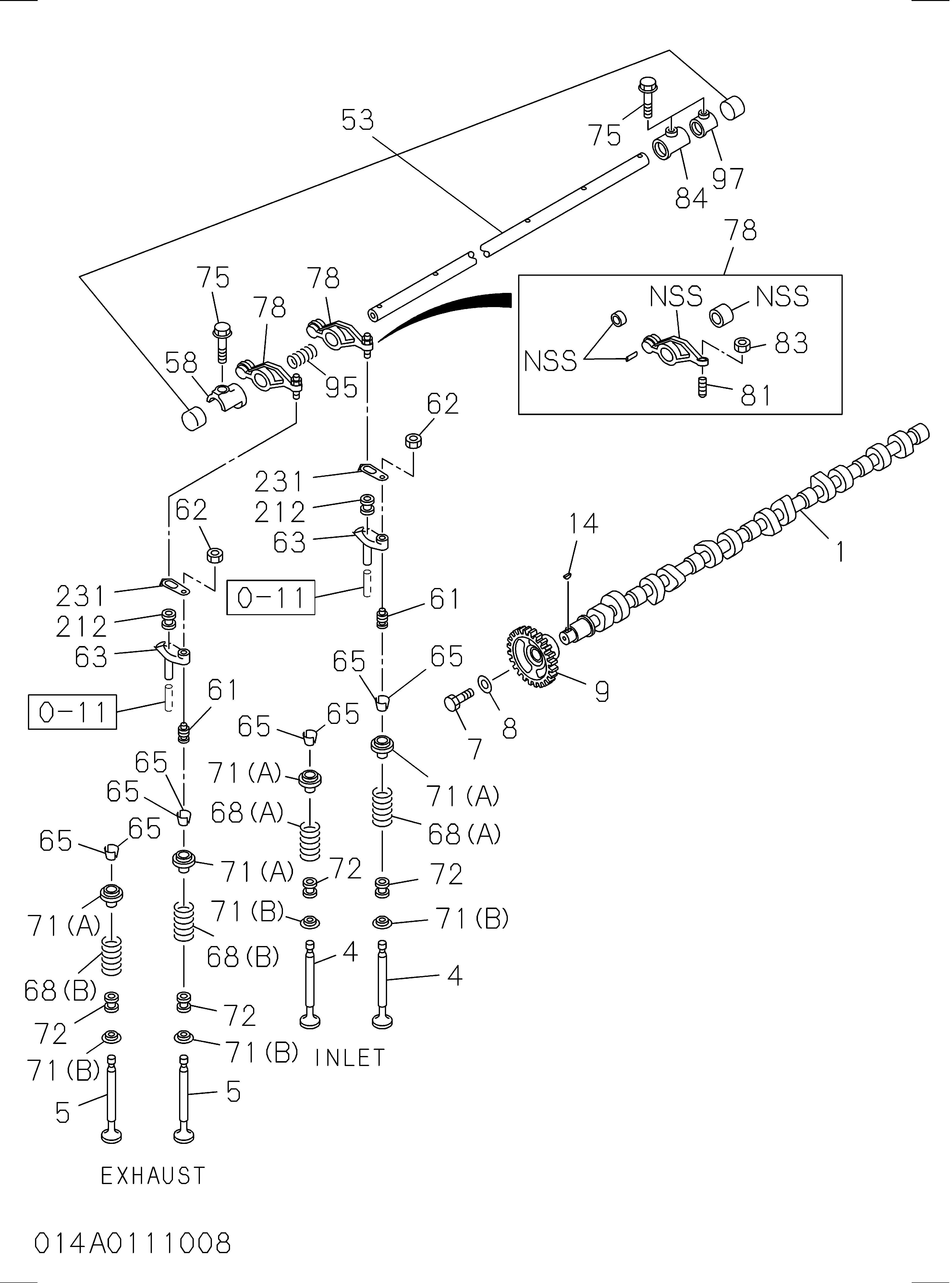 Схема 014: Распределительный вал и клапаны HITACHI ZX520LCH-3F