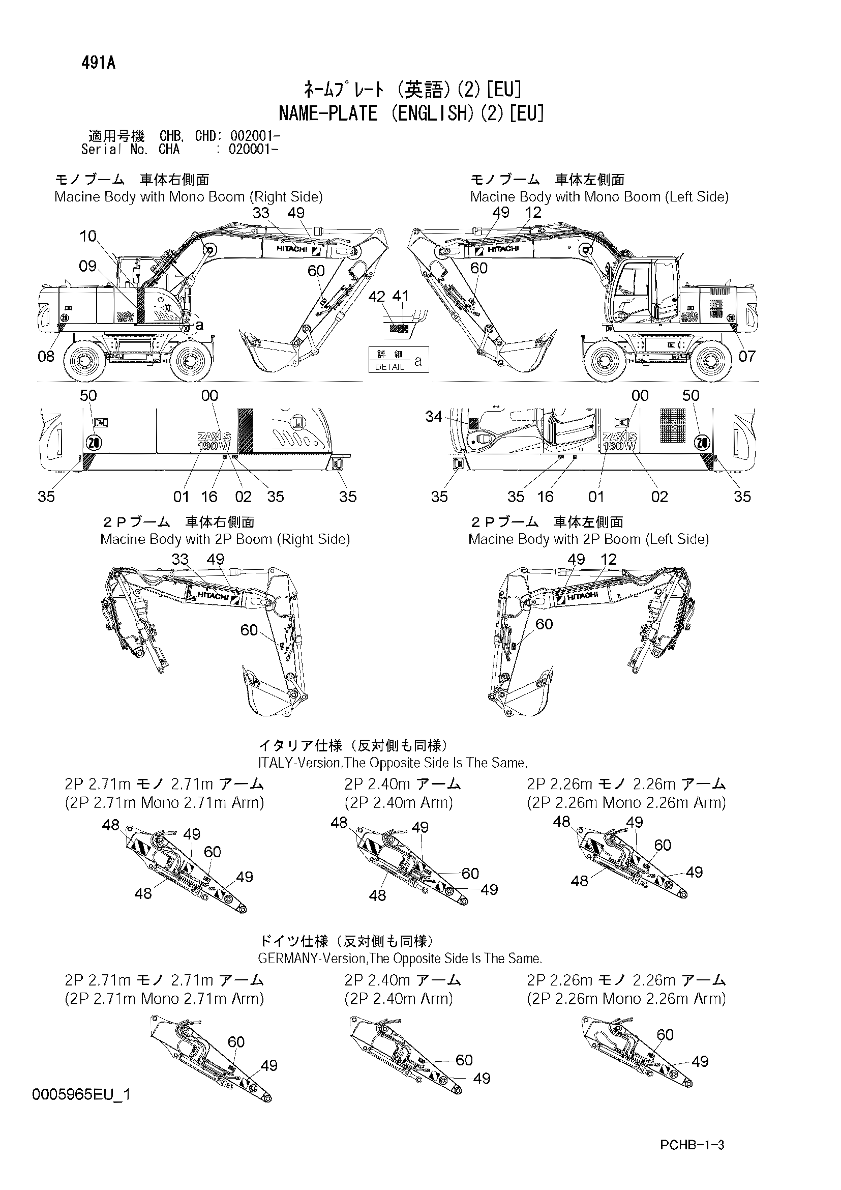 Схема Информационная табличка (английский)(2)[EU] HITACHI ZX190W-3