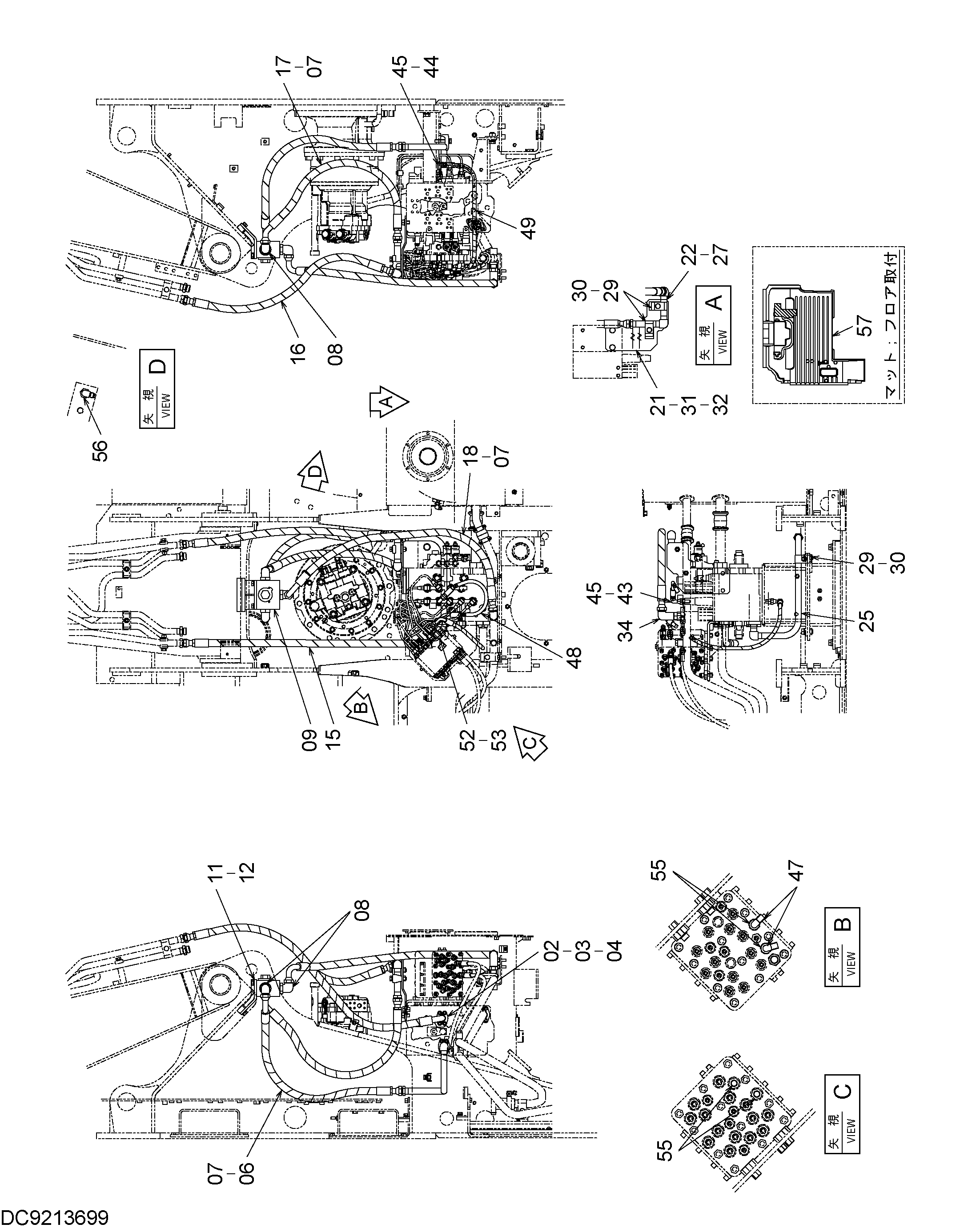 Схема Основные гидролинии (резец) HITACHI ZX160