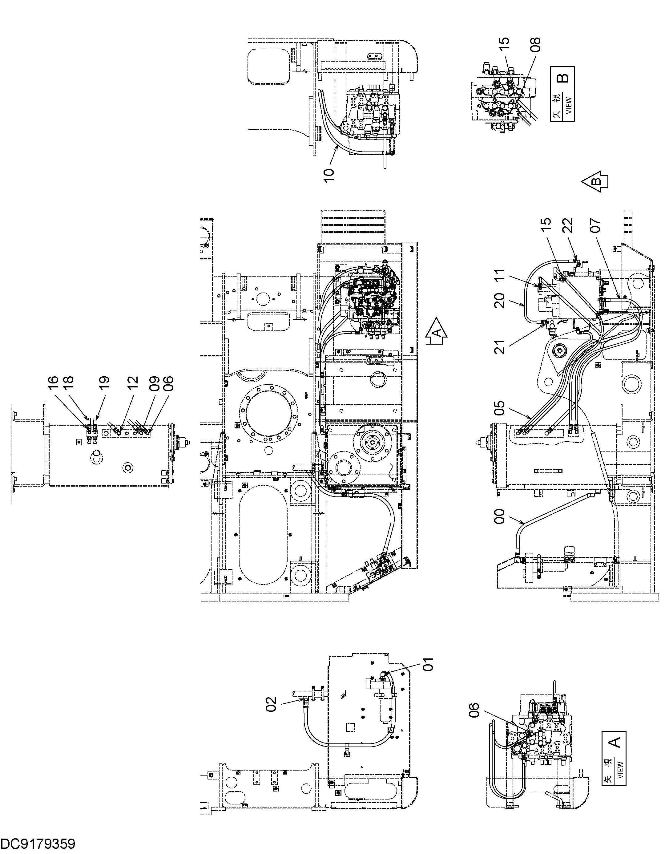 Схема Пилотные гидролинии (10) HITACHI EX90L-5