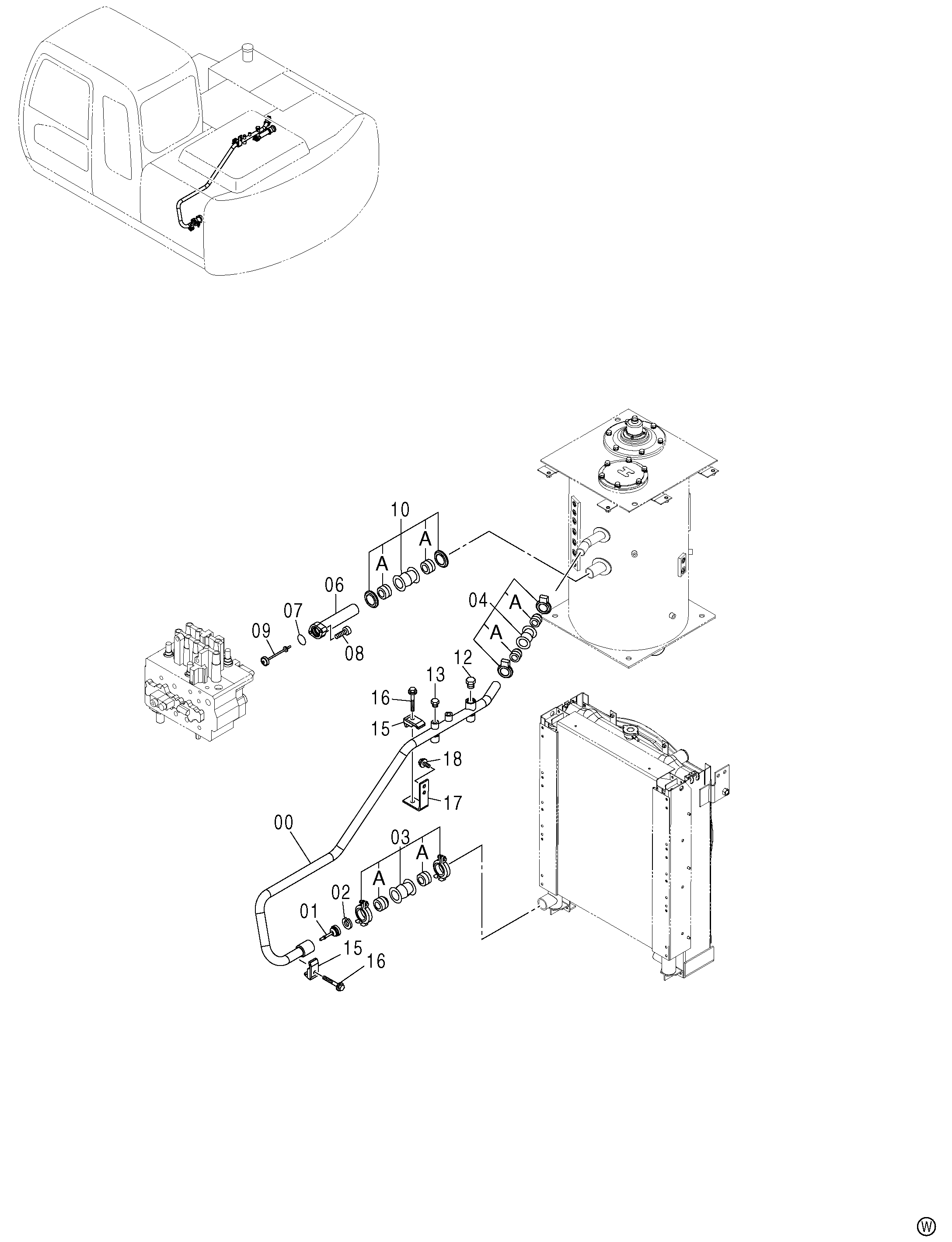Схема Обратные трубопроводы (1) HITACHI ZX130H