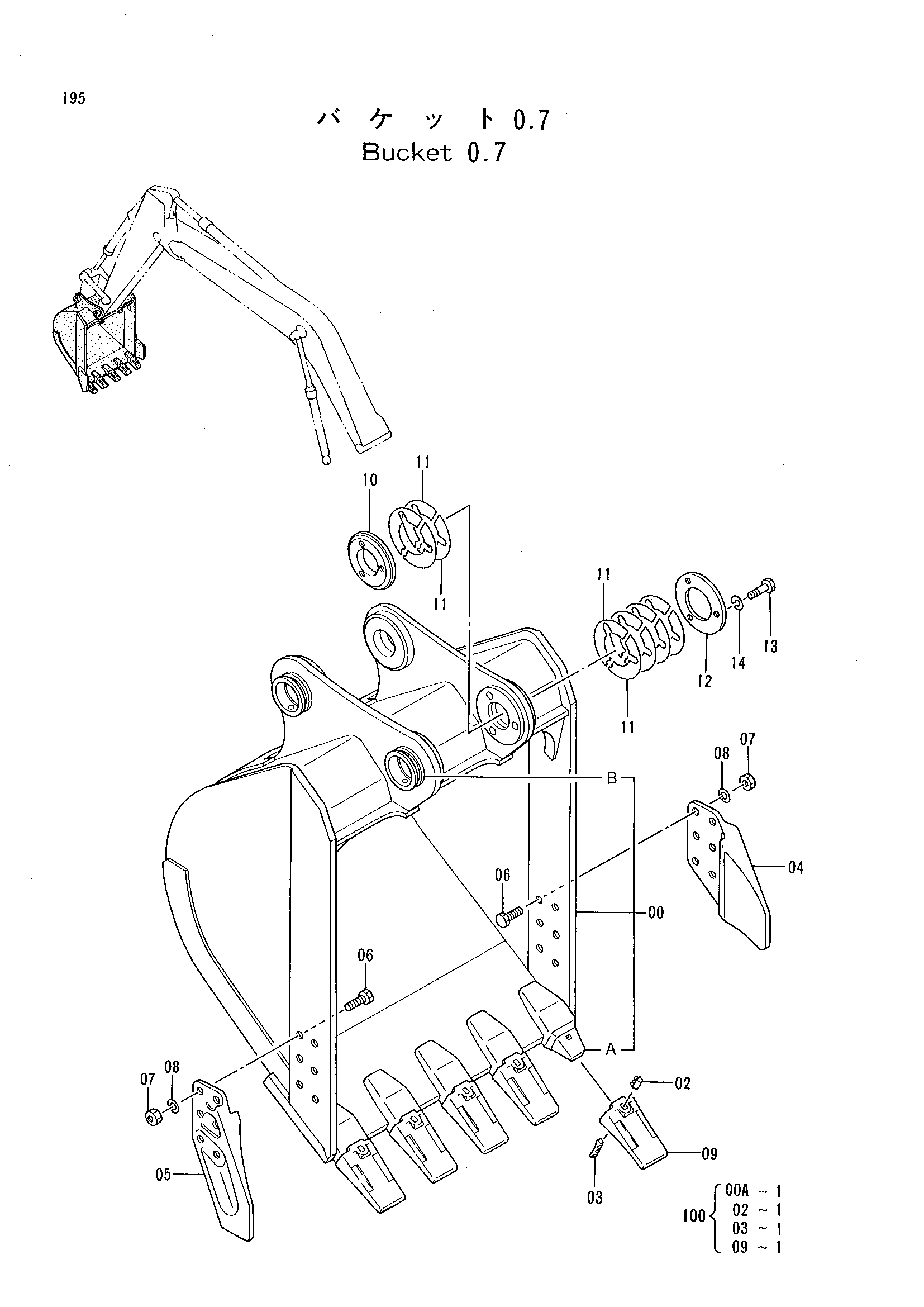 Схема Ковш 0.7 HITACHI EX200-2