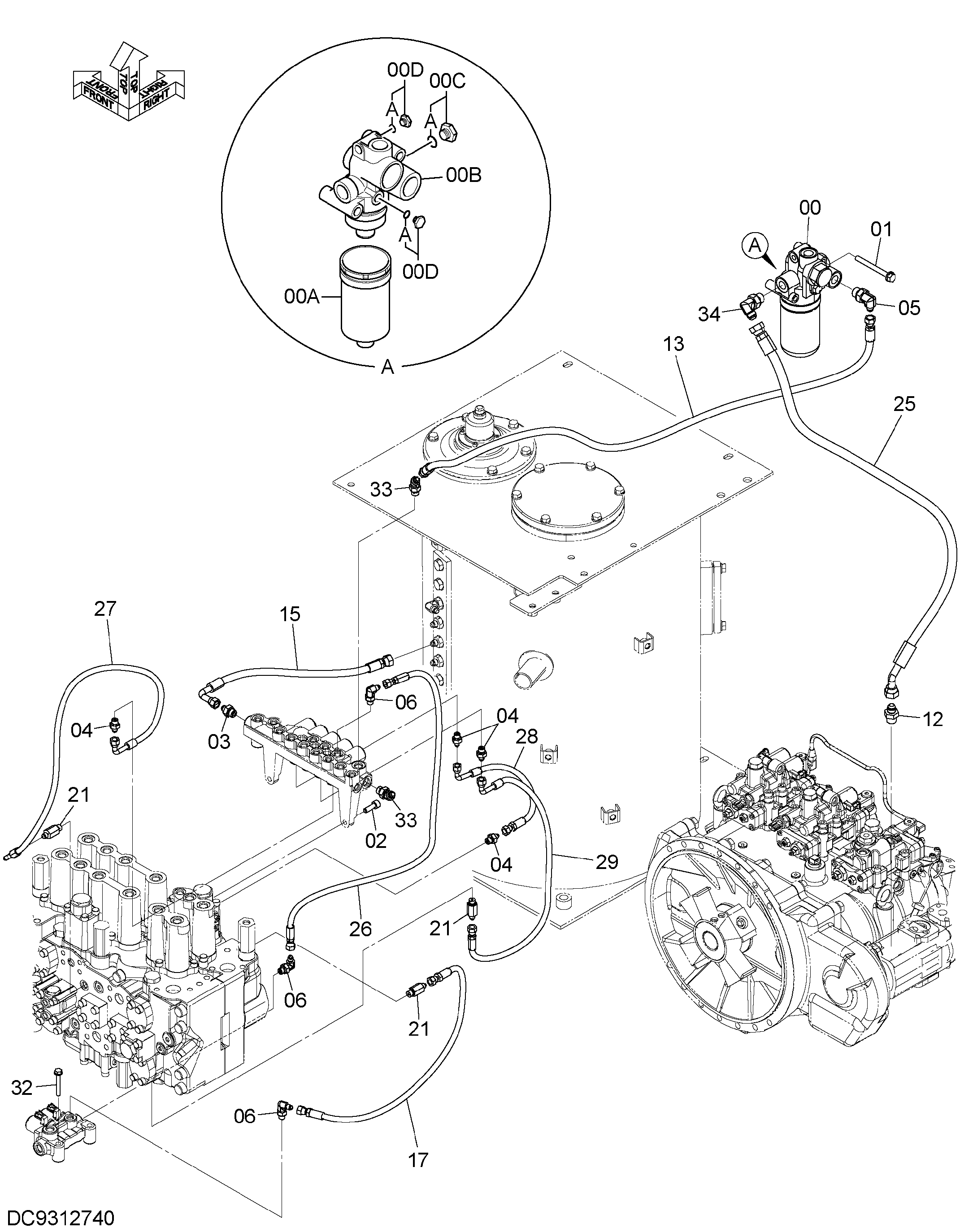 Схема Пилотные гидролинии (1) HITACHI ZX250LCN-5B