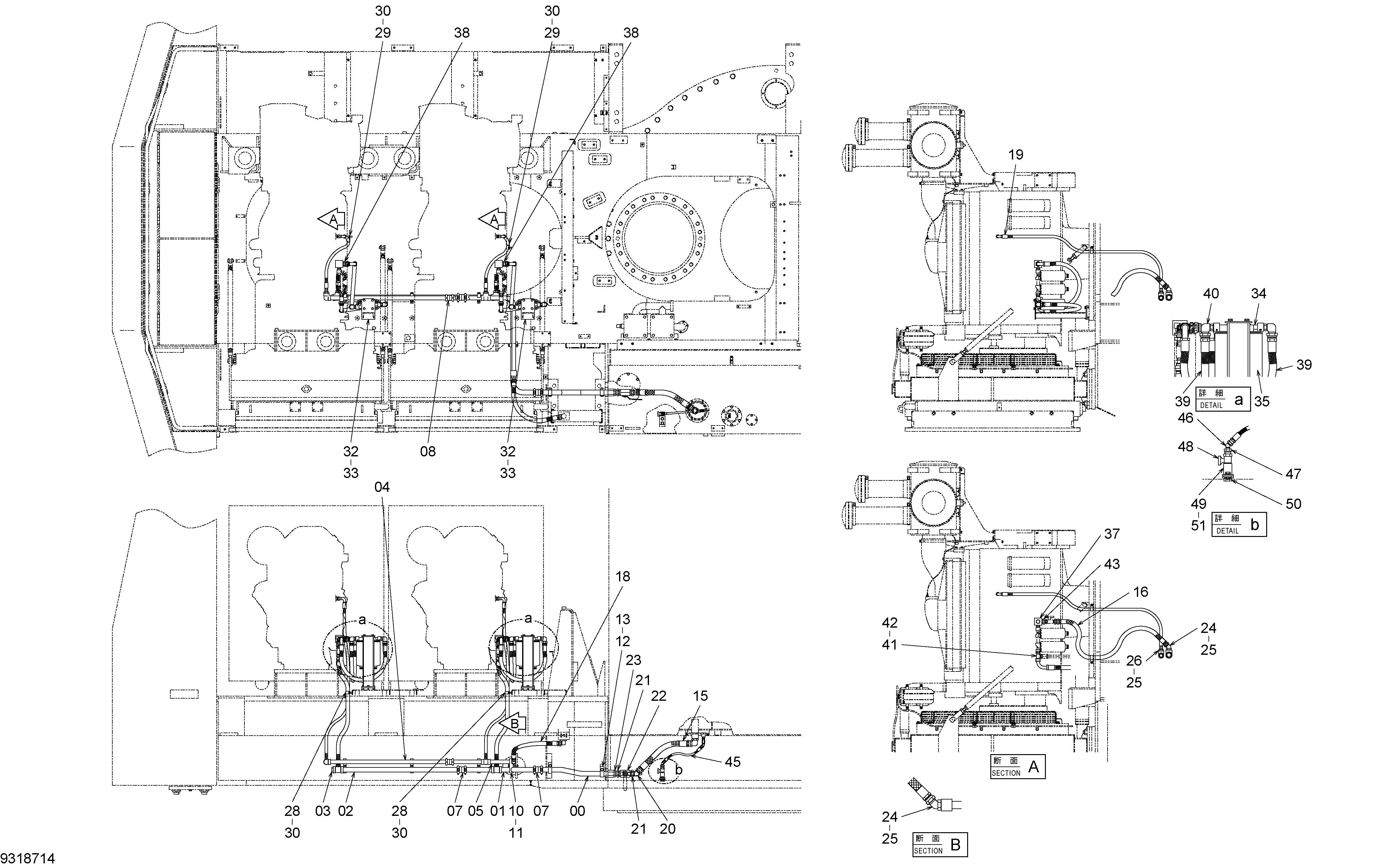 Схема Топливные трубопроводы HITACHI EX1800-3