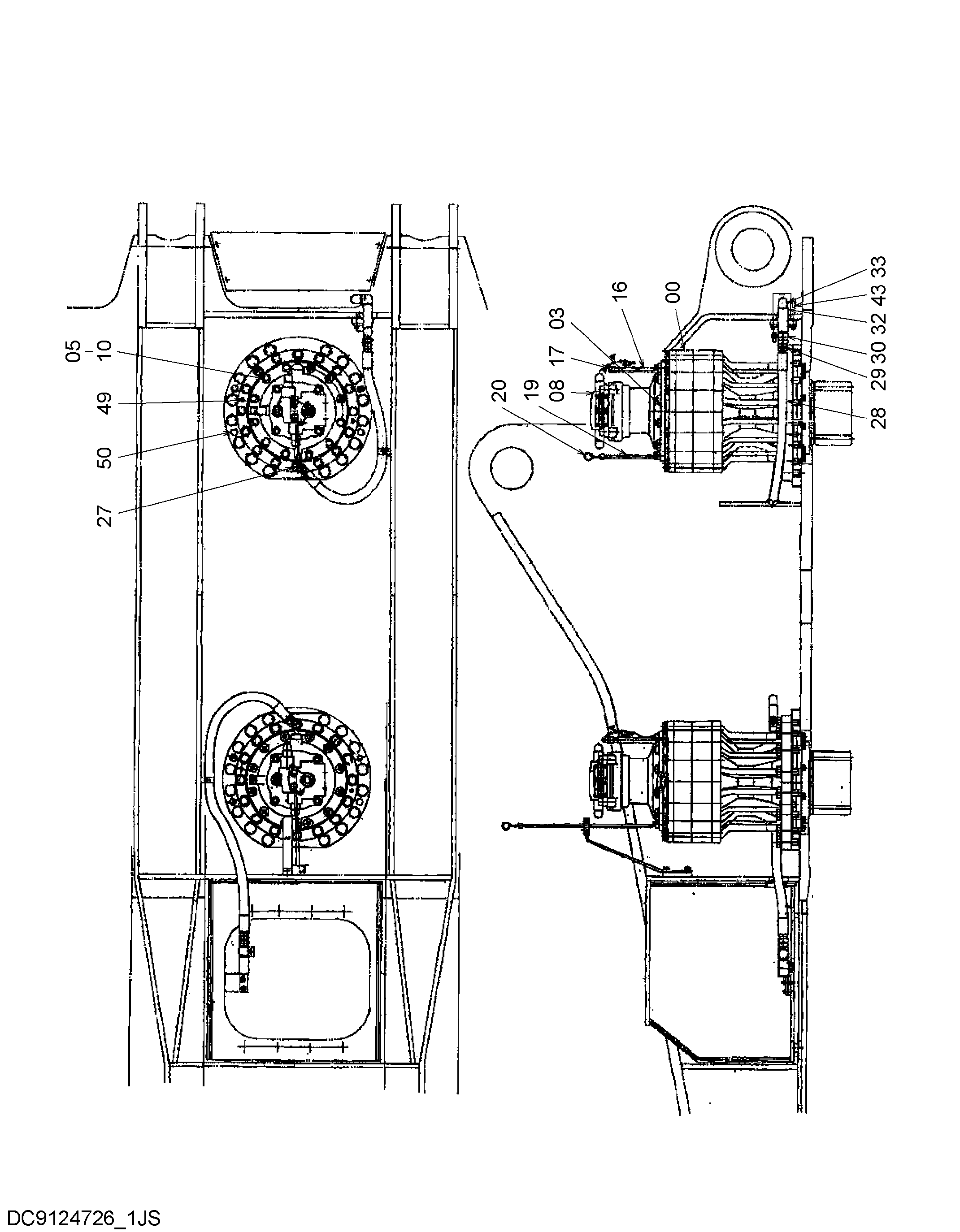 Схема Механизм поворота (передний) HITACHI ZX1800K-3