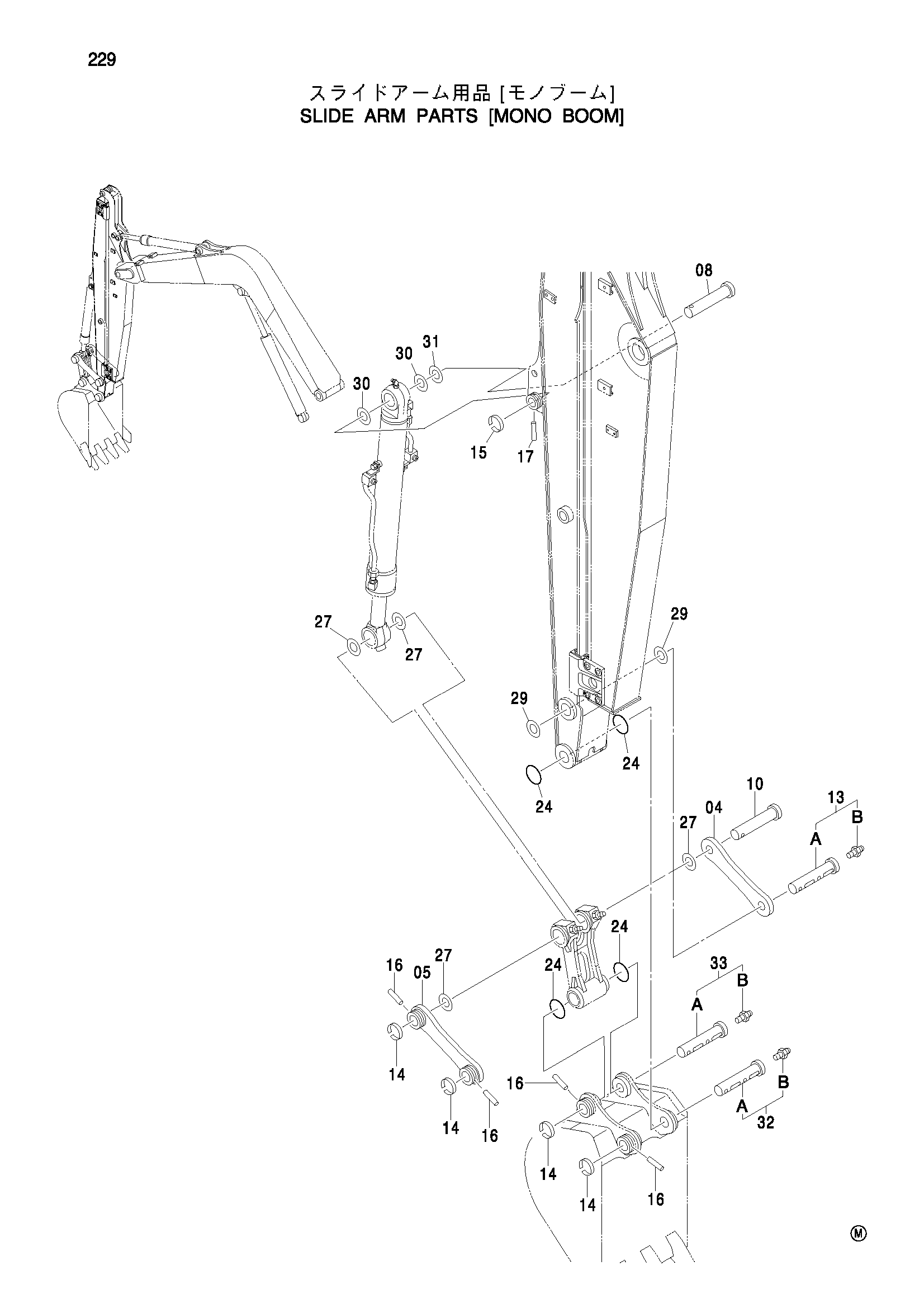 Схема Скольжение рукоять детали [моноблочный стрела] HITACHI ZX75US