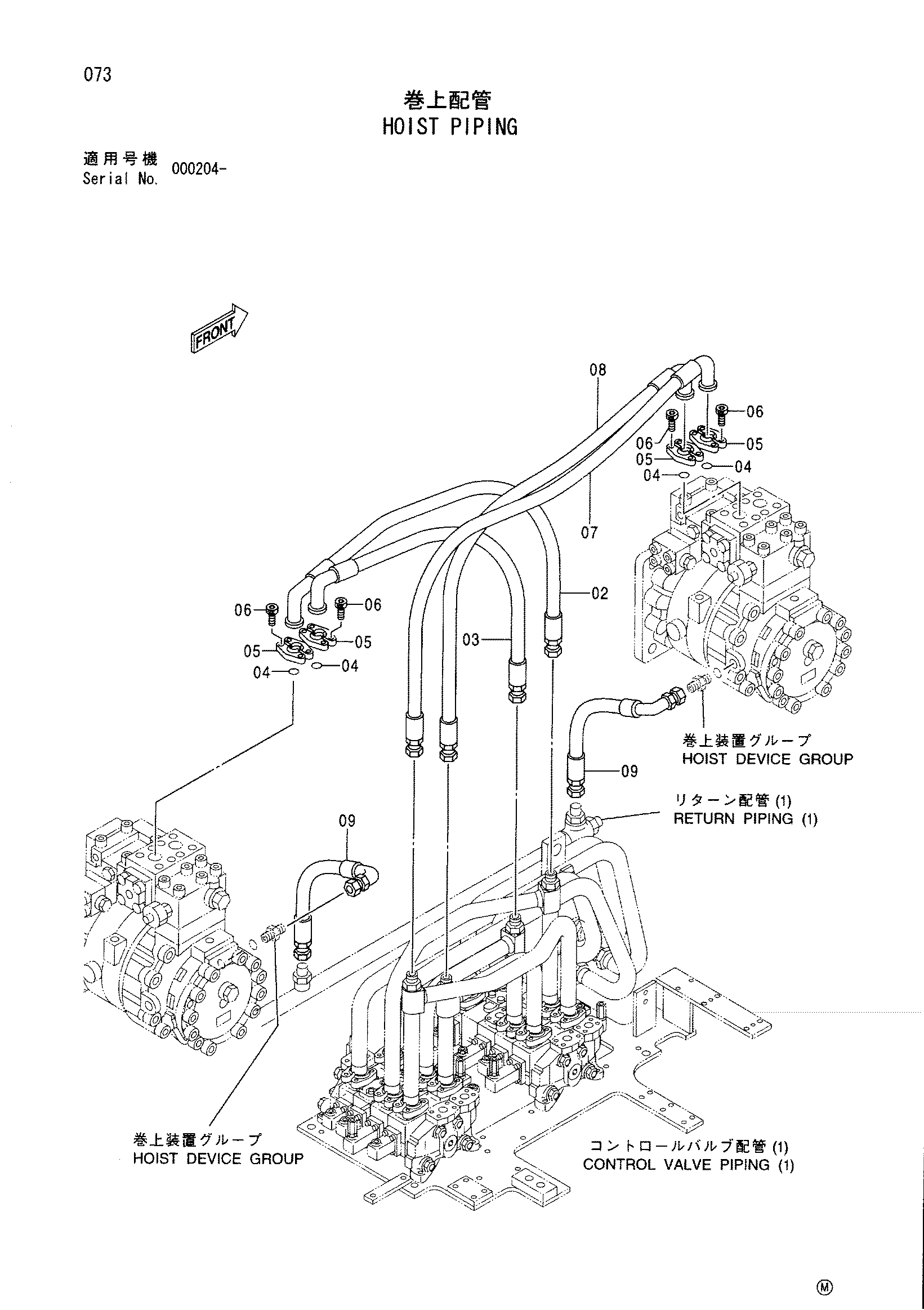 Схема Подъёмный механизм трубопроводы HITACHI SCX900