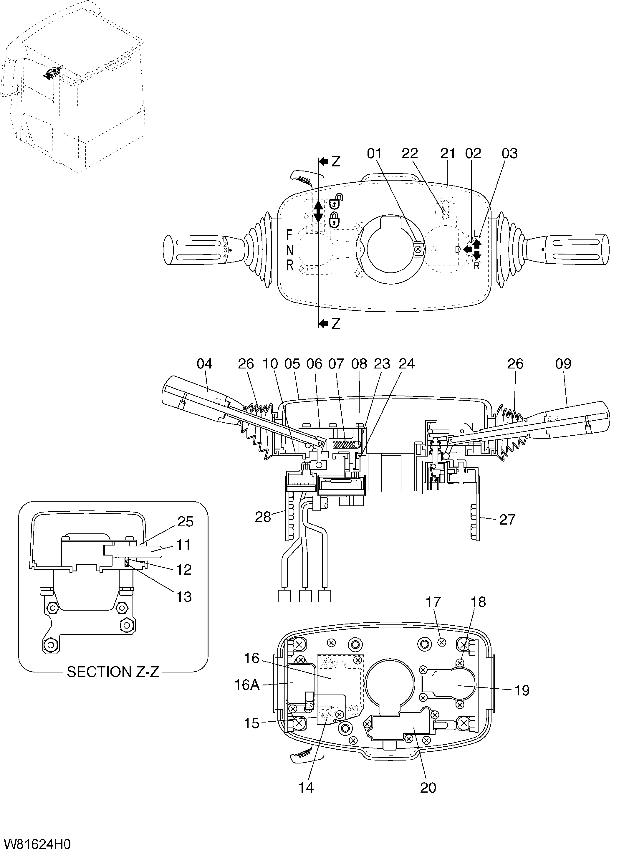 Схема Колумн рычаг HITACHI ZW220
