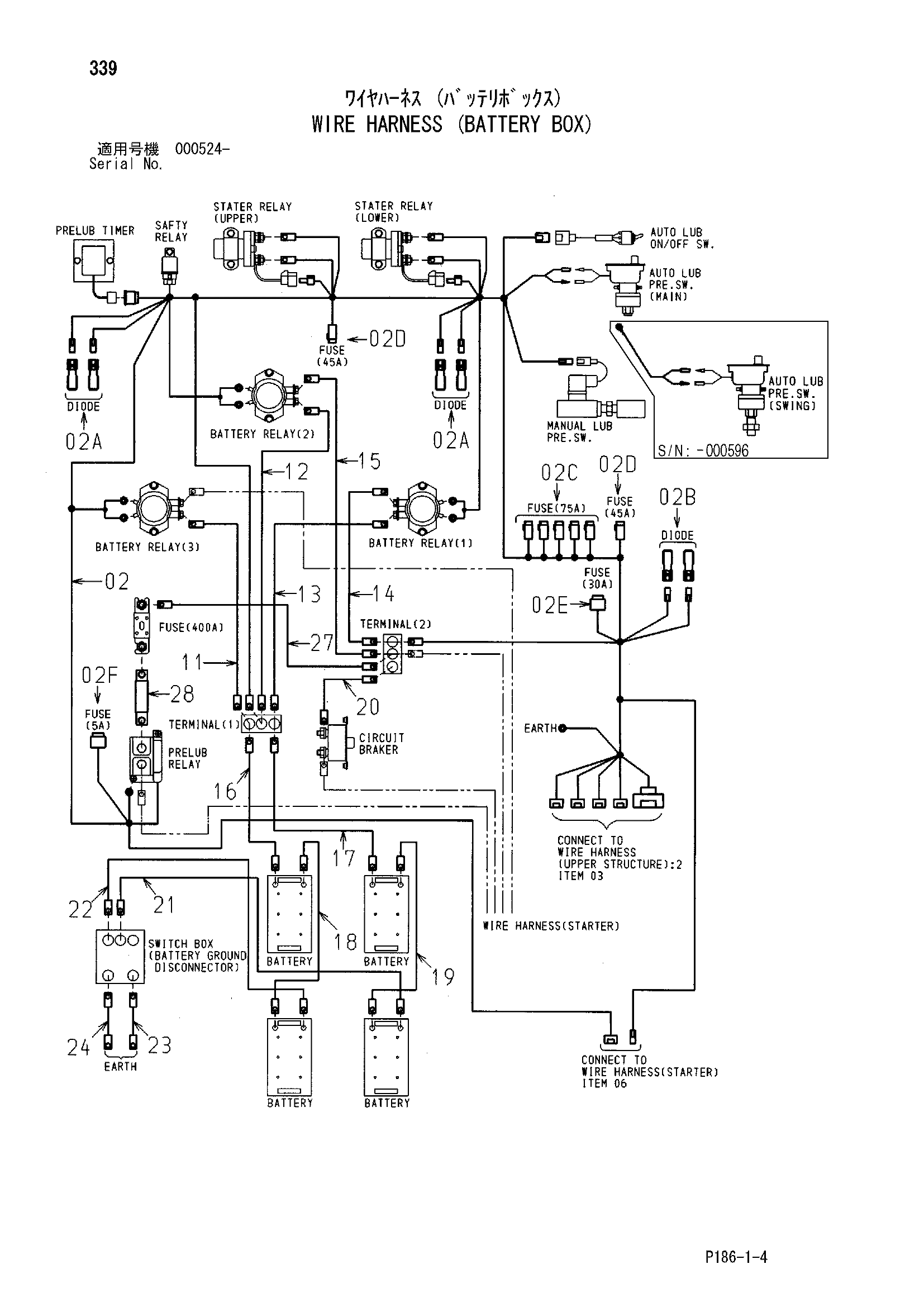 Схема Провод жгут проводов (аккумулятор короб) HITACHI EX2500-5