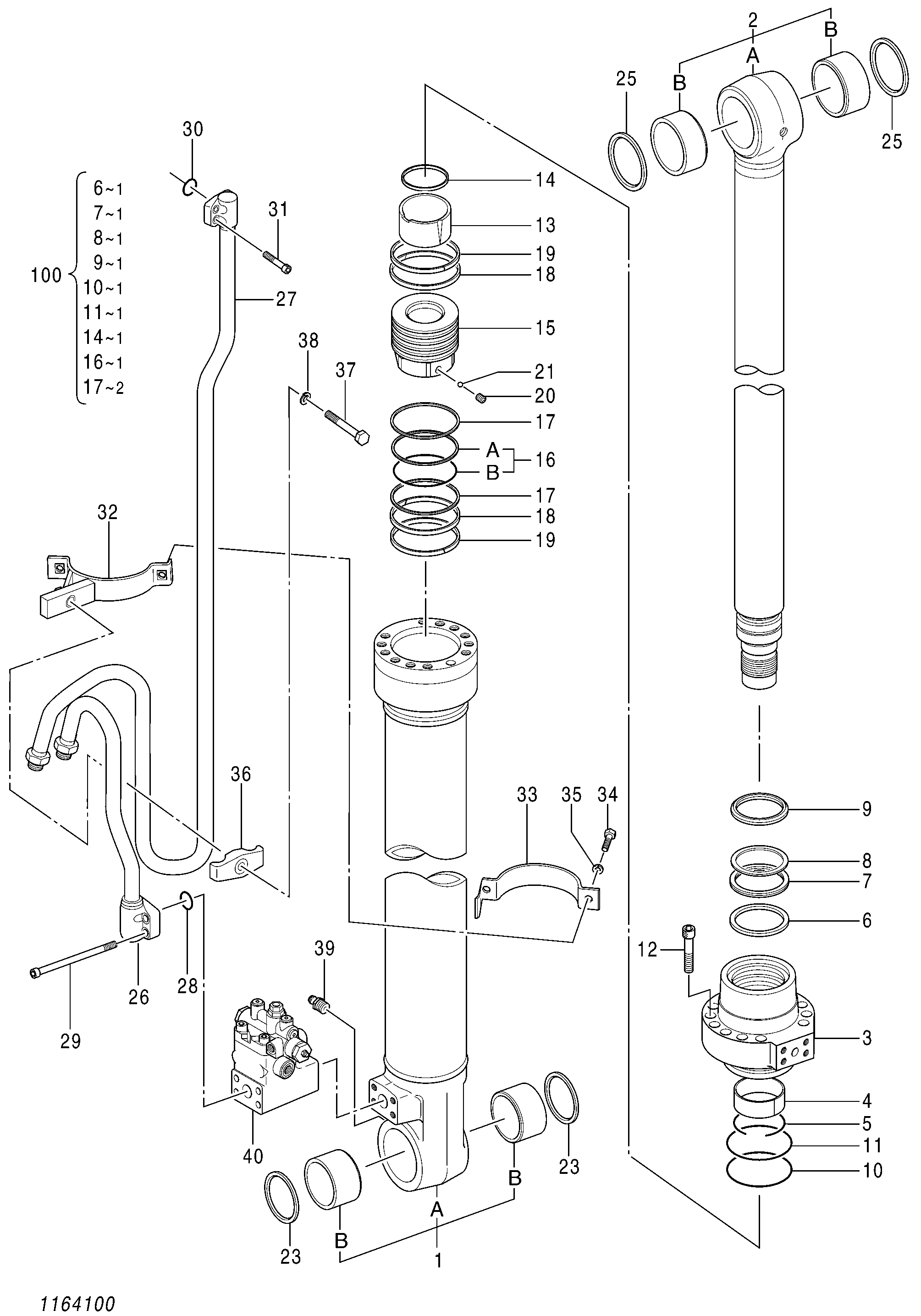 Схема Гидроцилиндр стрелы (правый) HITACHI ZX200-3