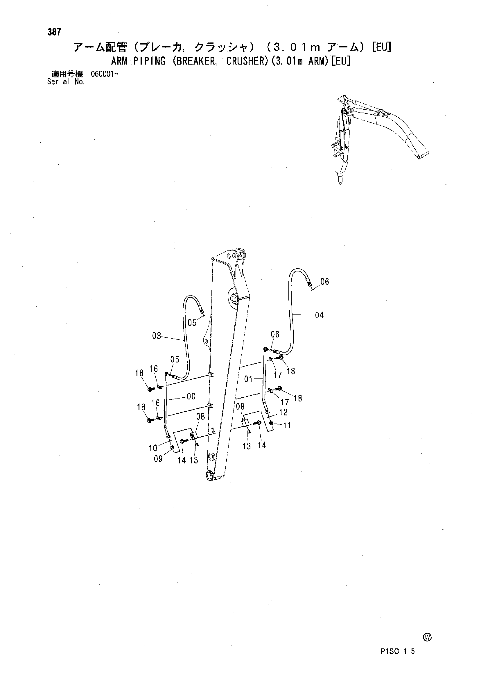 Схема Рукоять трубопроводы (гидромолот, гидроножницы)(3.01m рукоять)[EU] HITACHI ZX135US