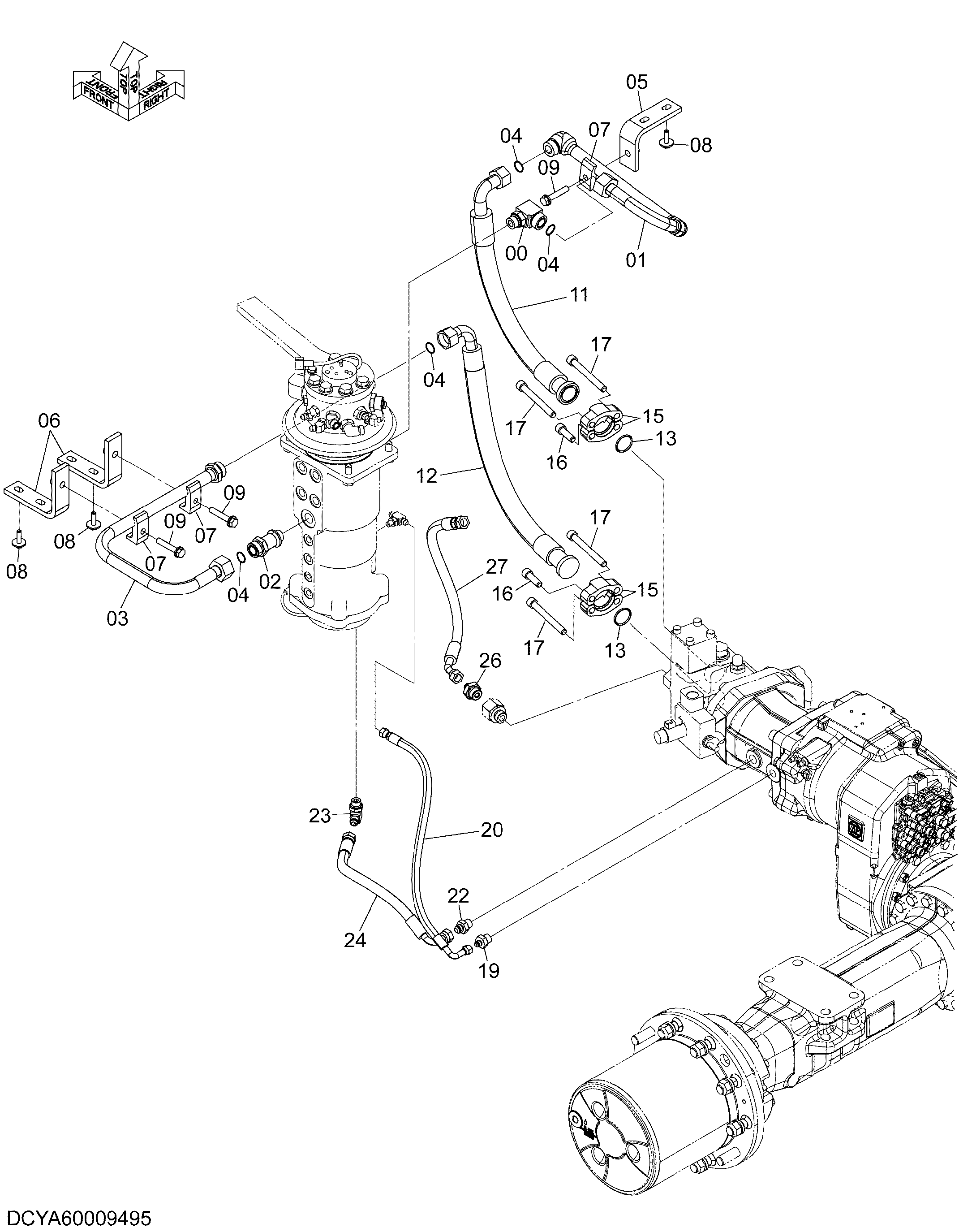Схема Гидролинии хода (гидроцилиндр специальное исполнение) HITACHI ZX145W-3-AMS