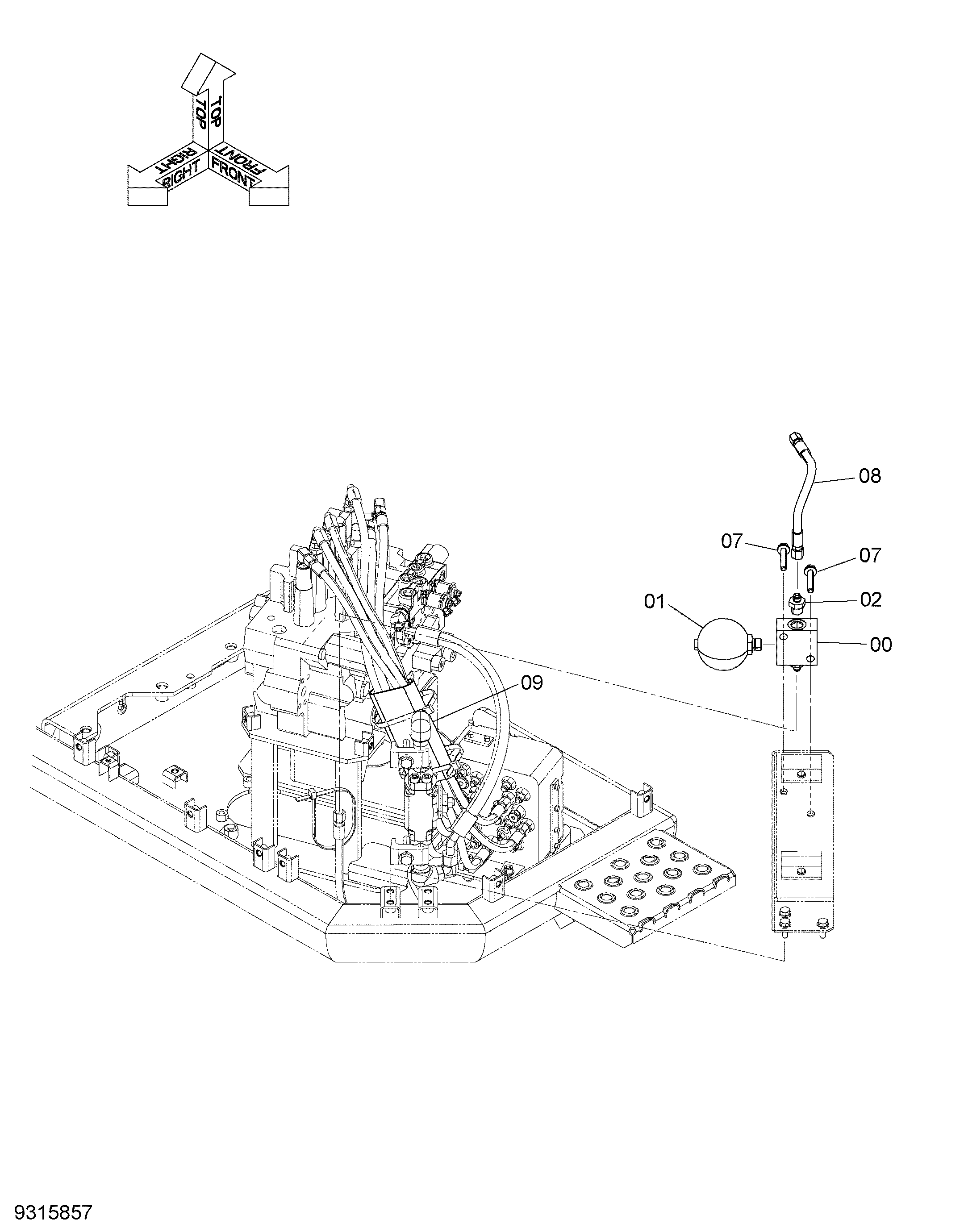 Схема Пилотные гидролинии (гидроаккумулятор) HITACHI ZX135US-3