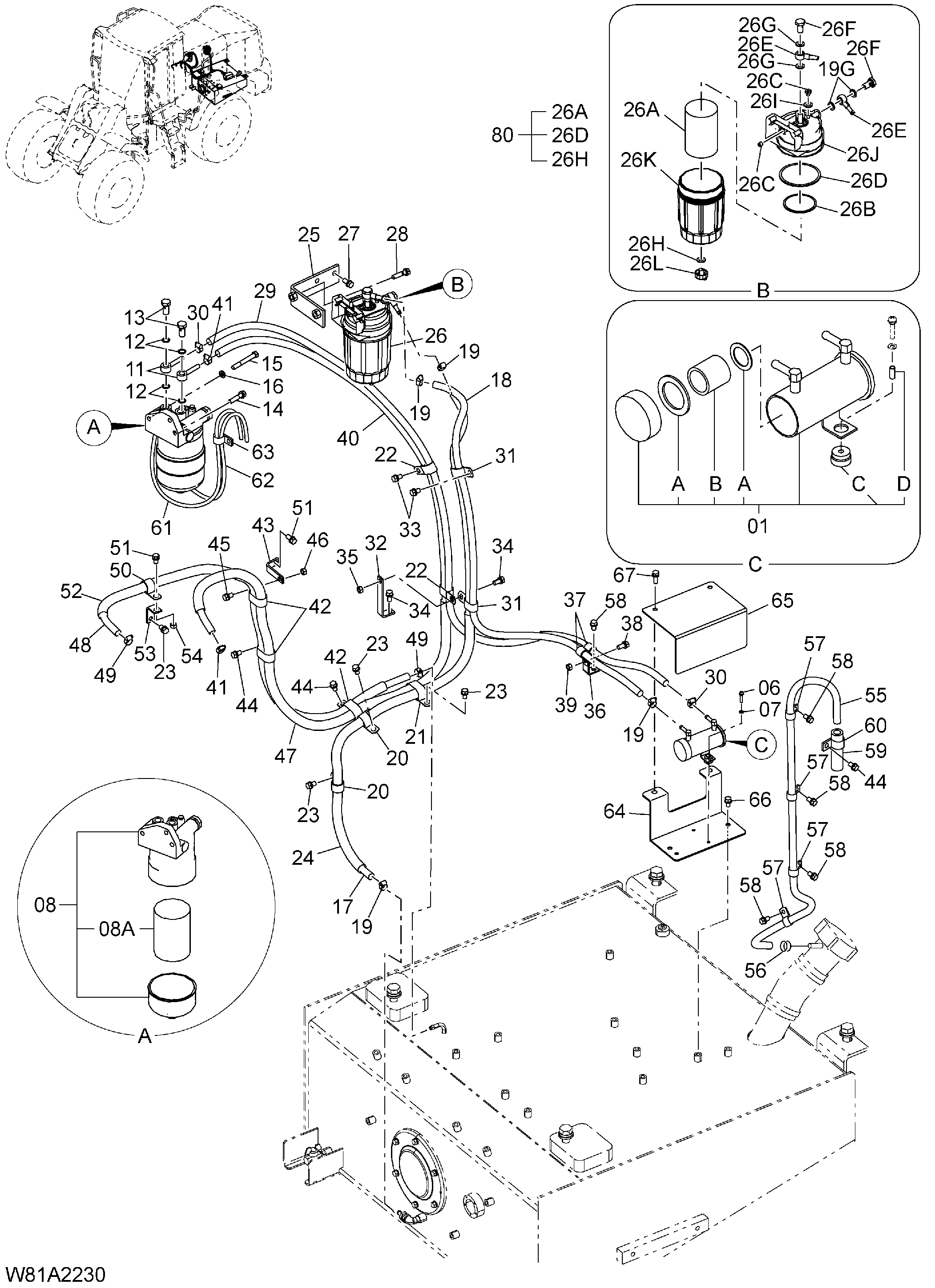 Схема Топливные трубопроводы [6CH, H3H, HCH, HEH, HSH] HITACHI ZW250