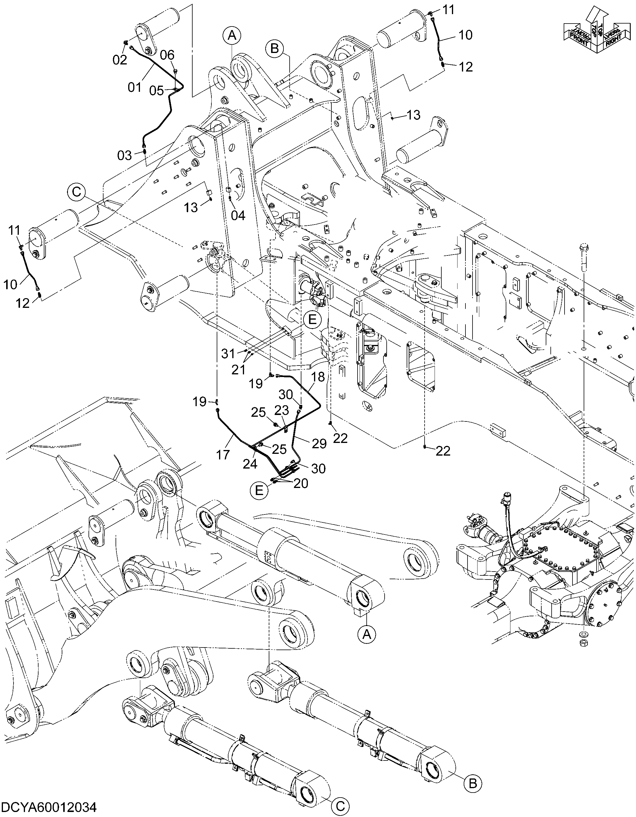 Схема Трубопроводы системы смазки (1) HITACHI ZW250-5B