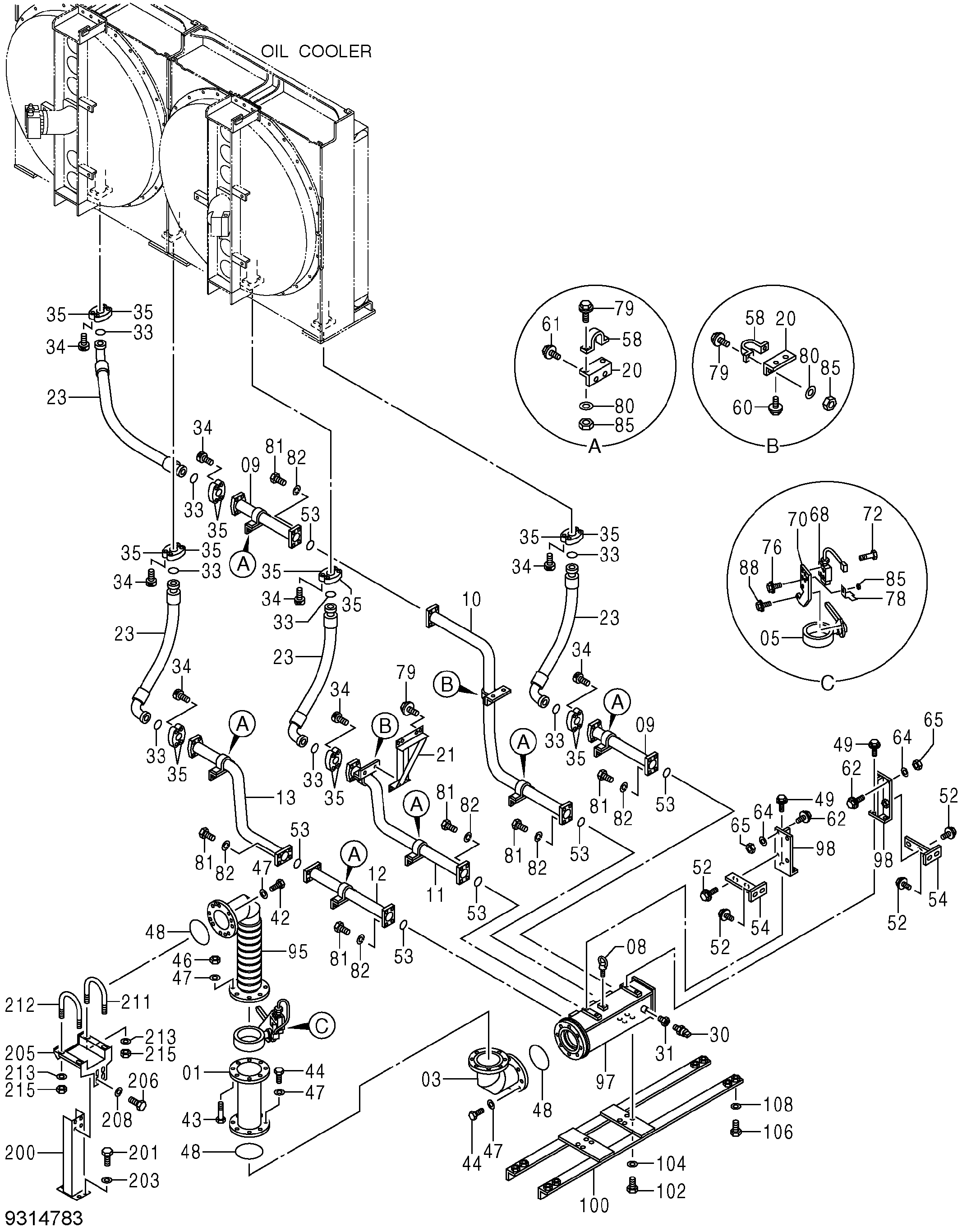 Схема Обратные трубопроводы (правый)(1) HITACHI EX5600-6LD