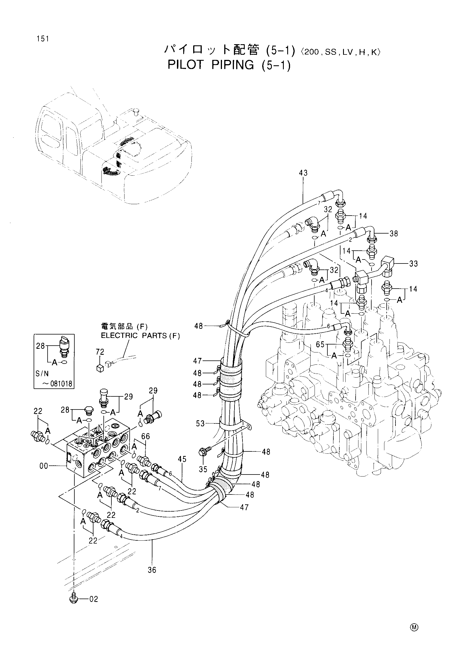 Схема Пилотный трубопроводы (5-1)<200, SS, LV, H, K> HITACHI EX200-5