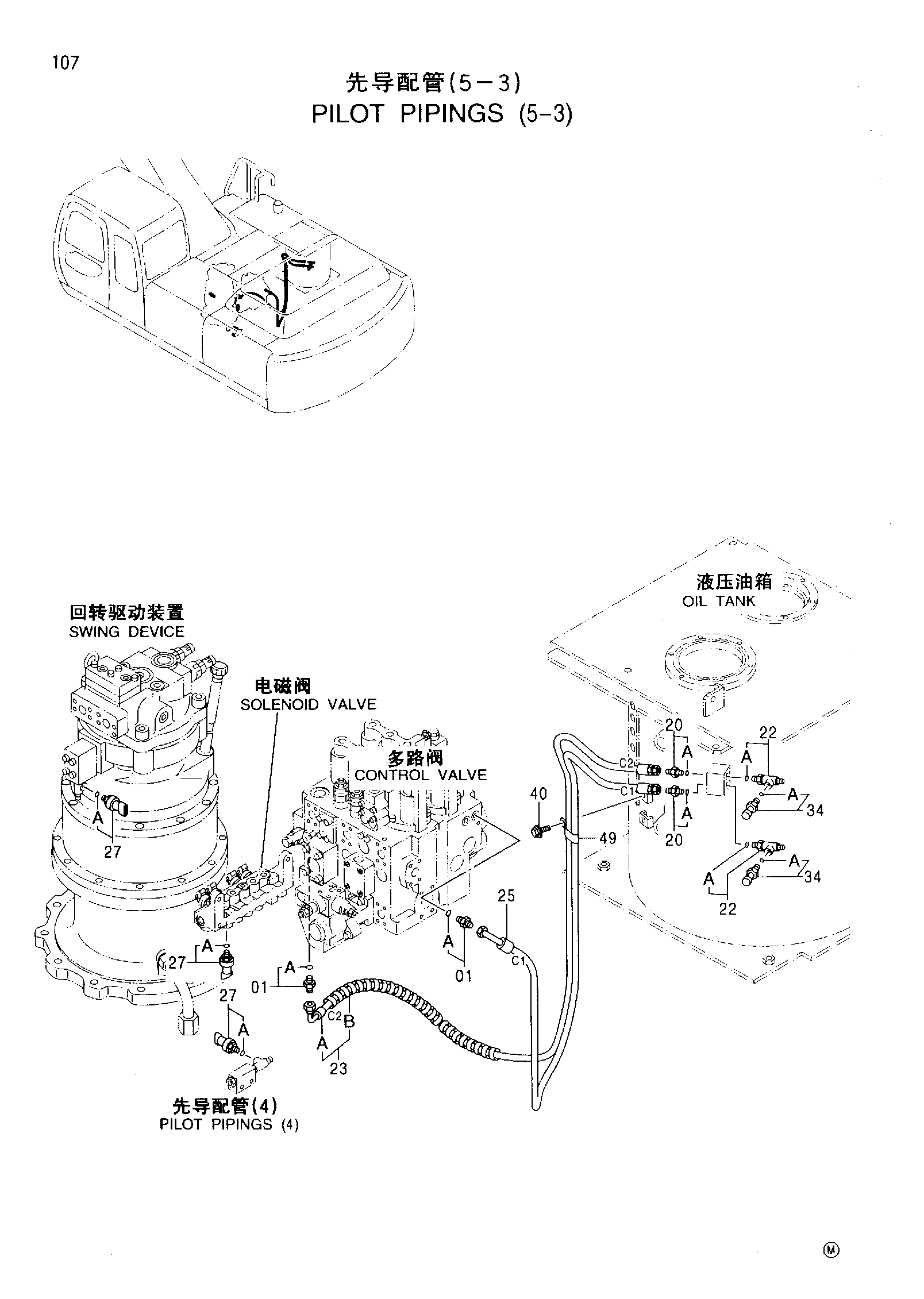 Схема Пилотный трубопроводы (5-3) HITACHI EX350H-5HHE