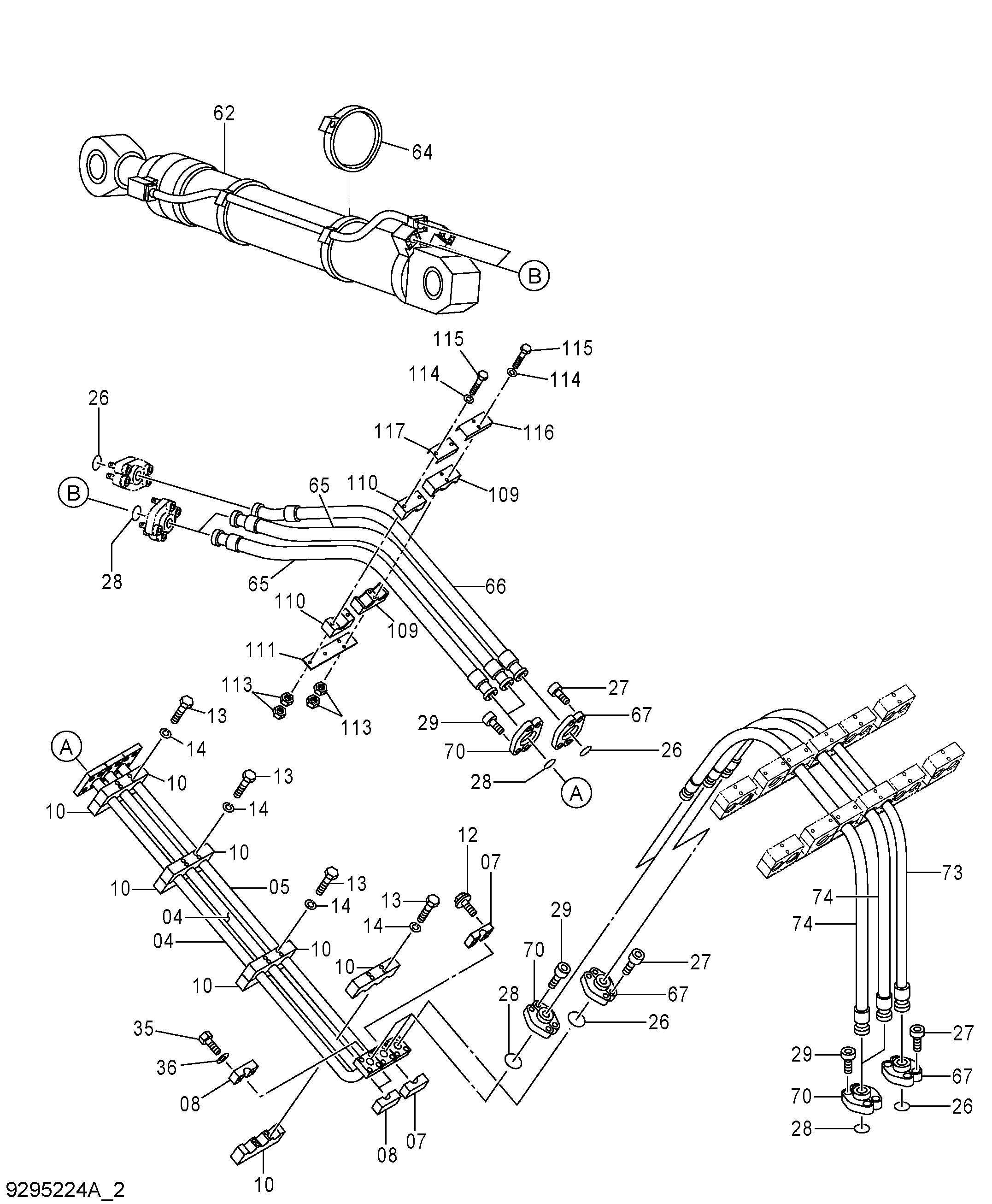 Схема Гидролинии рабочего оборудования (2)(STD. стрела) HITACHI EX1200-6