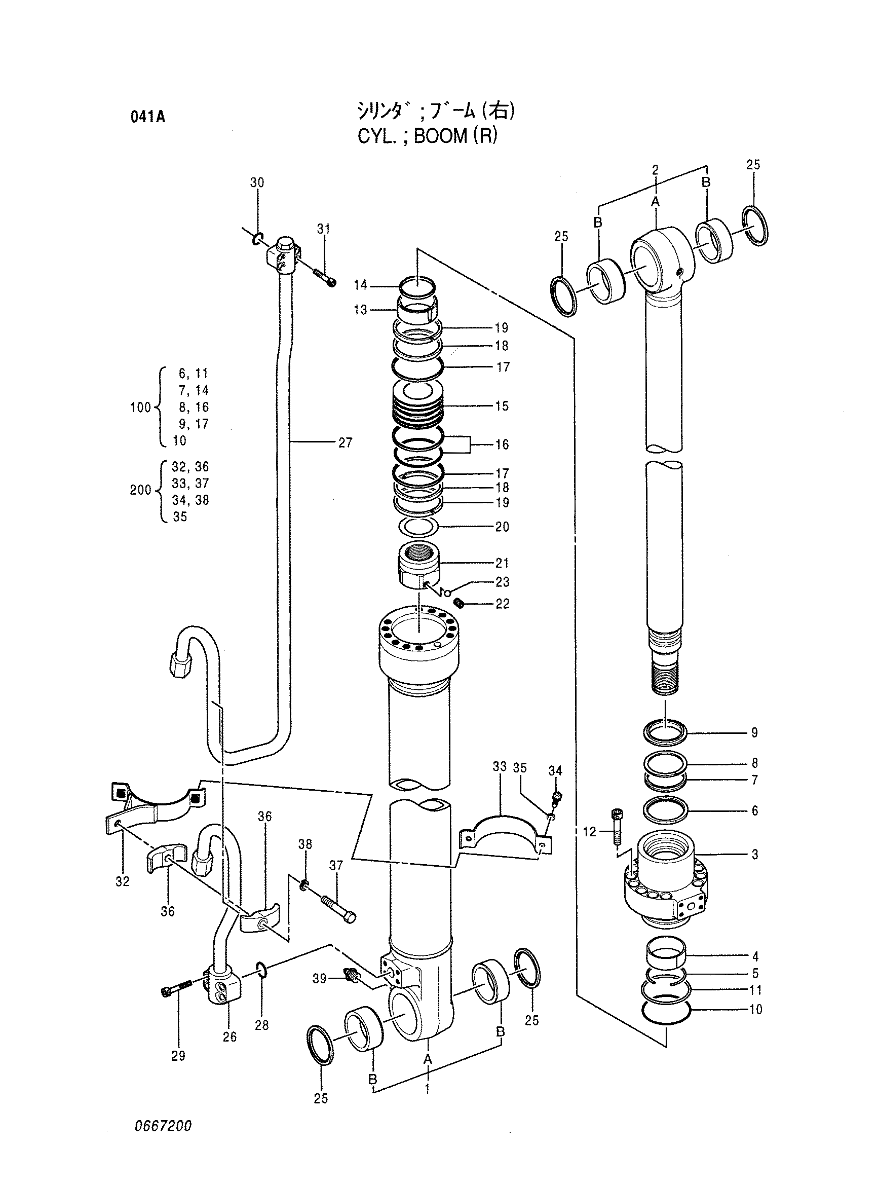 Схема Гидроцилиндр стрелы (правый) HITACHI MA145-5