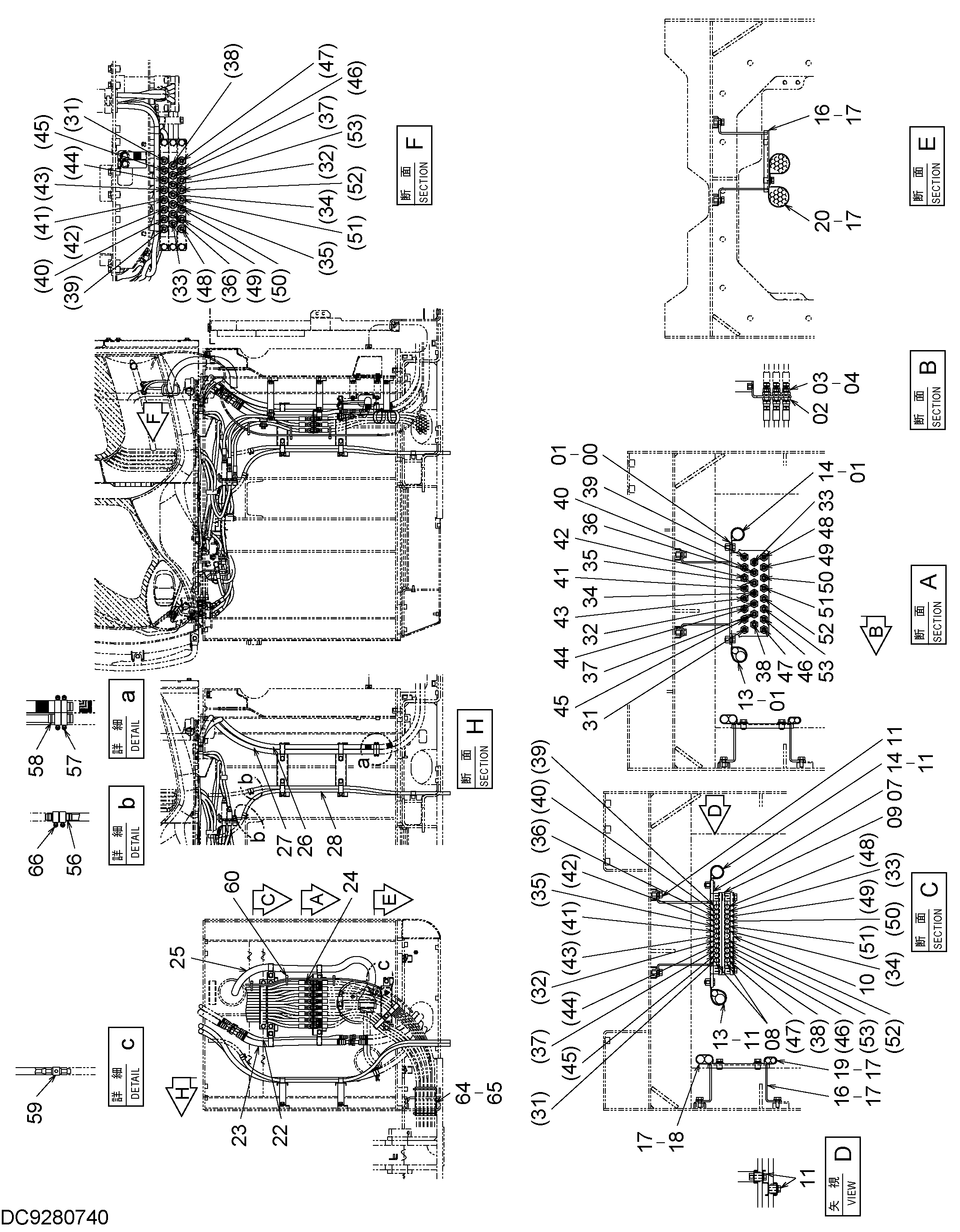 Схема Пилотные гидролинии (1.0m) HITACHI ZX225USR-3