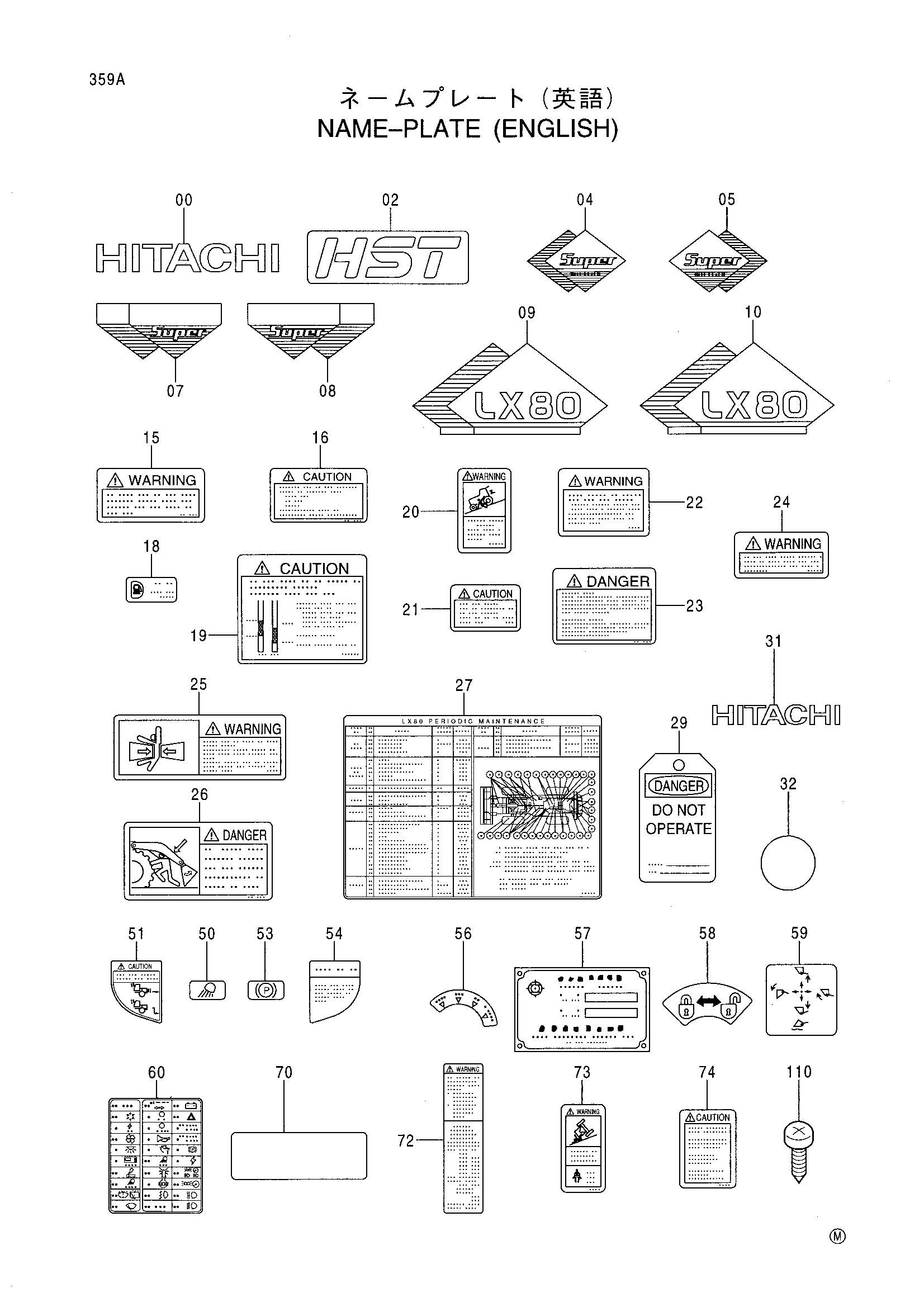 Схема Информационная табличка (английский) HITACHI LX80-2C