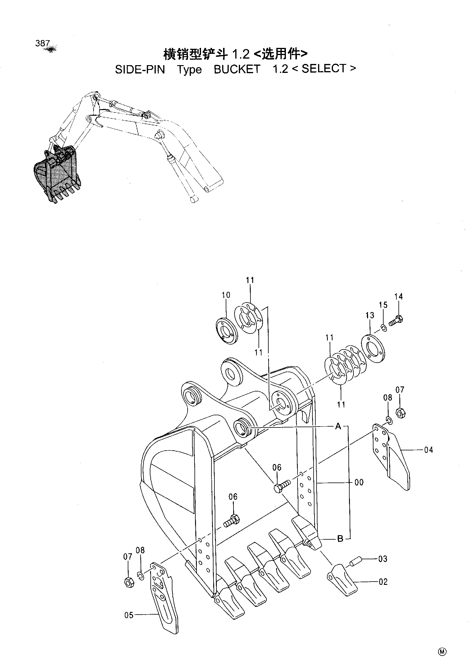 Схема SIDE-PIN Type BUCKET 1.2 <SELECT> HITACHI EX220-5HHE