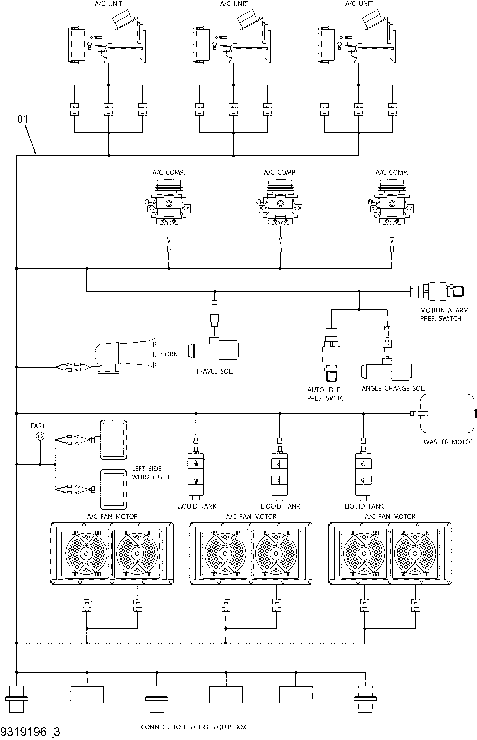 Схема Провод жгут проводов (2)(кабина платформа) HITACHI EX1800-3