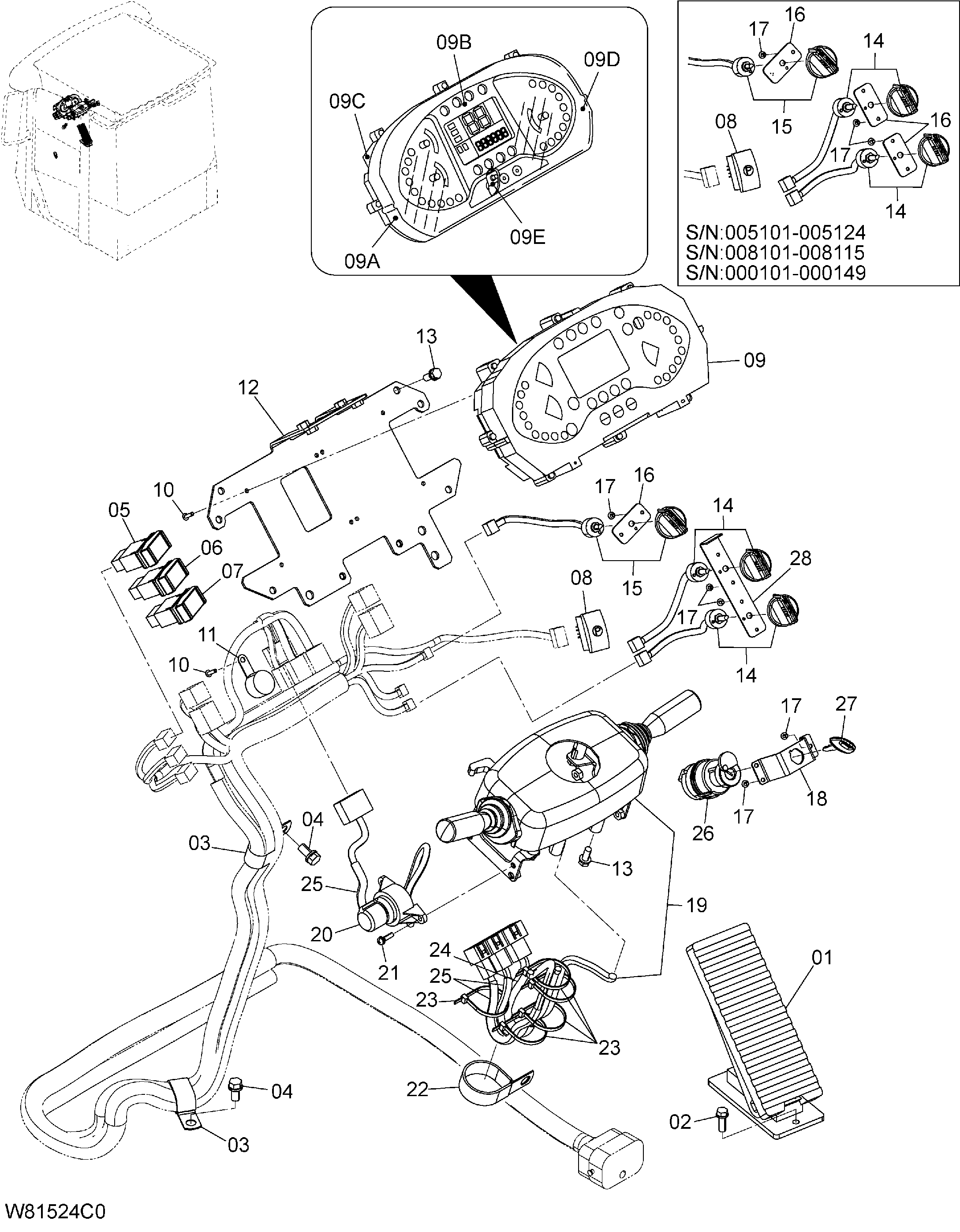 Схема Электрооборудование (рулевое управление колумн) HITACHI ZW180