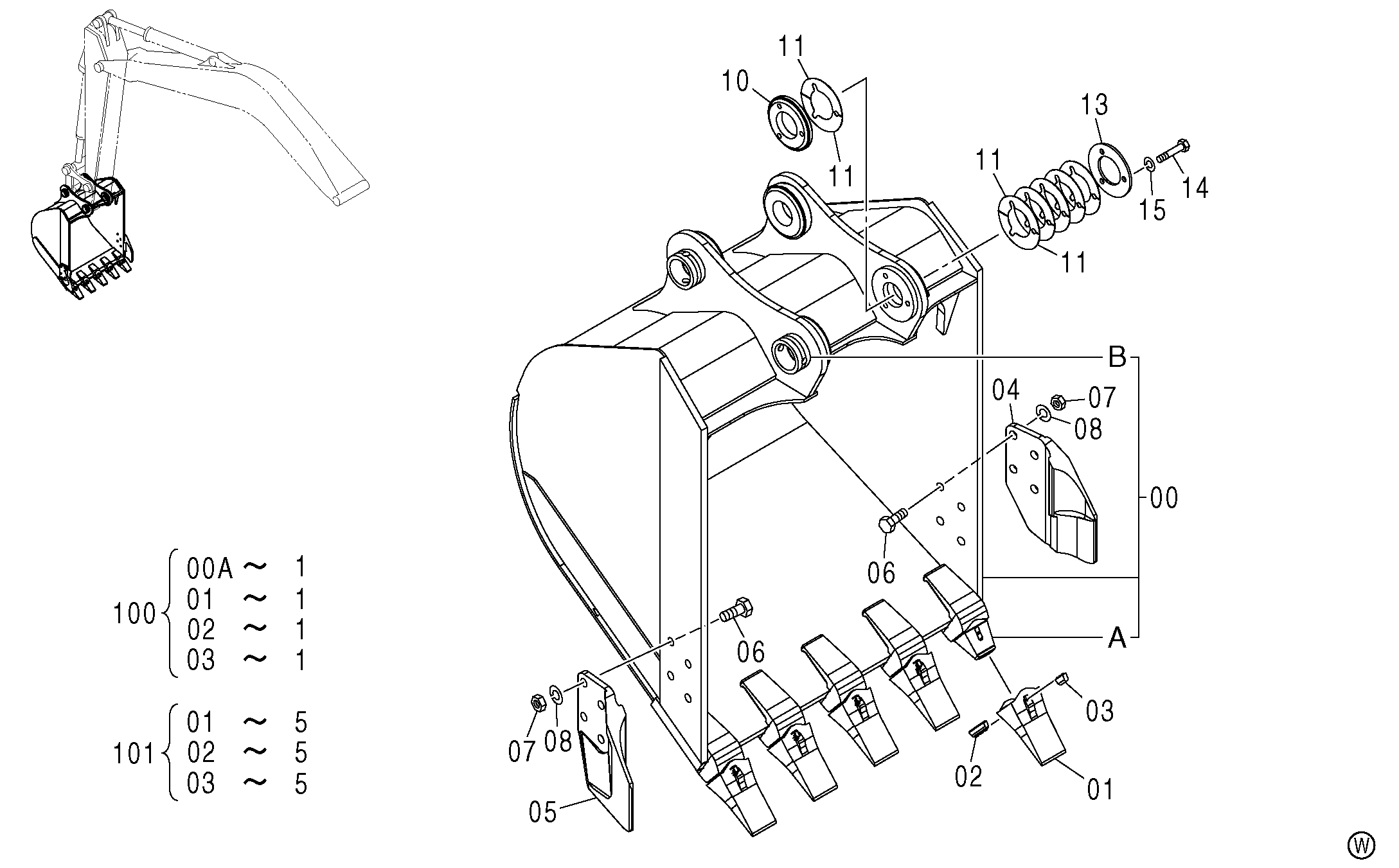 Схема Ковш 0.59m3 (JIS 94) HITACHI ZX130-HCME