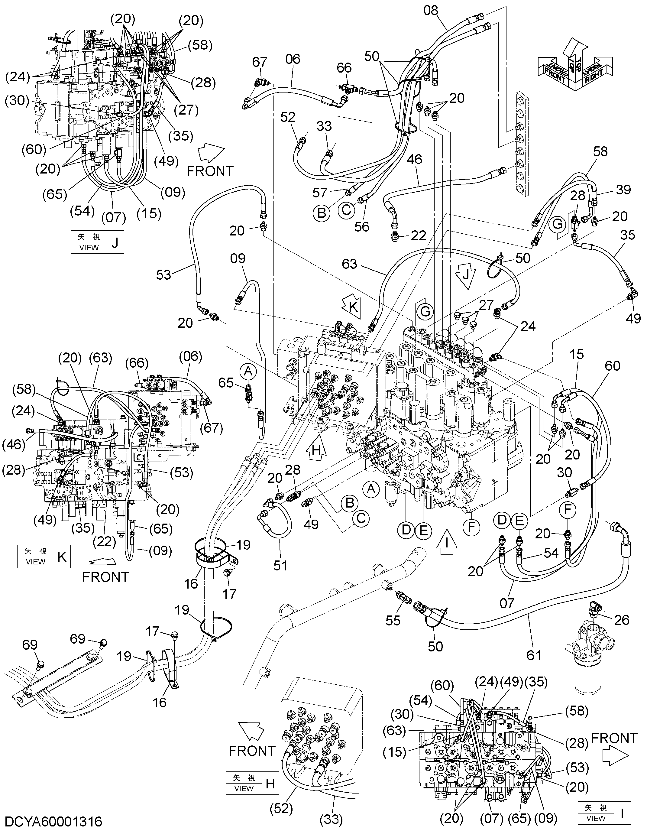 Схема Пилотные гидролинии (9) HITACHI ZH200-A