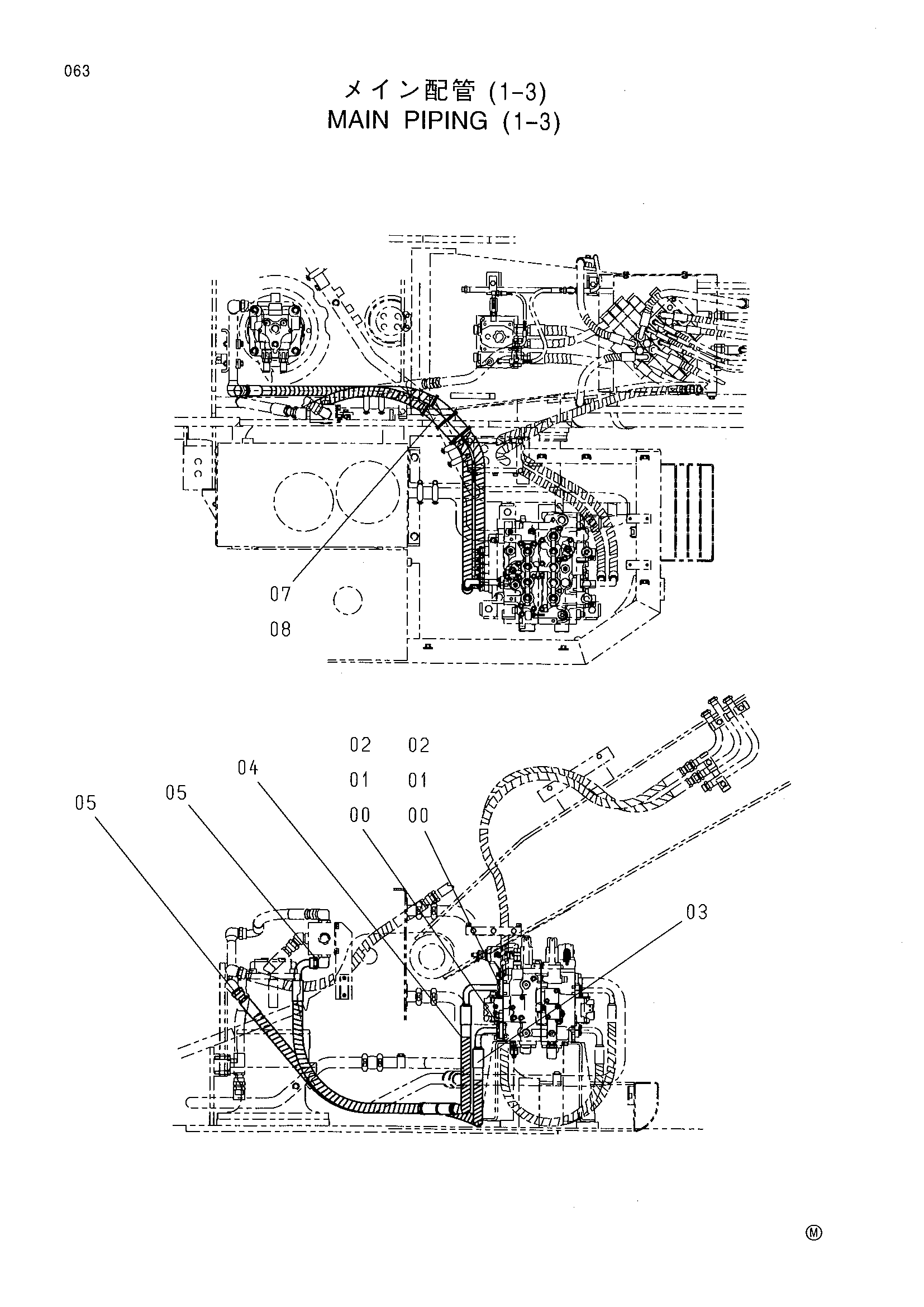 Схема Основные гидролинии (1-3) HITACHI RX2300