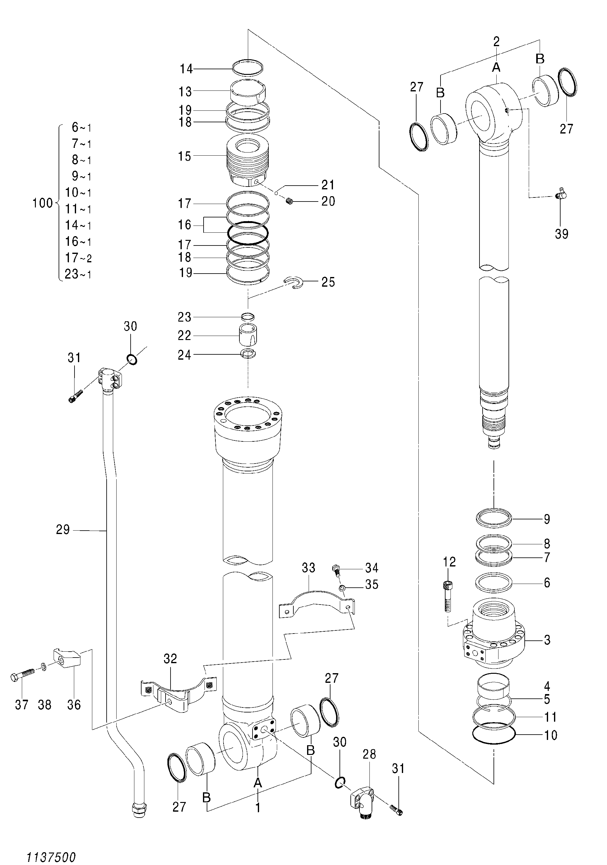 Схема Гидроцилиндр рукояти HITACHI ZX140W-3DARUMA
